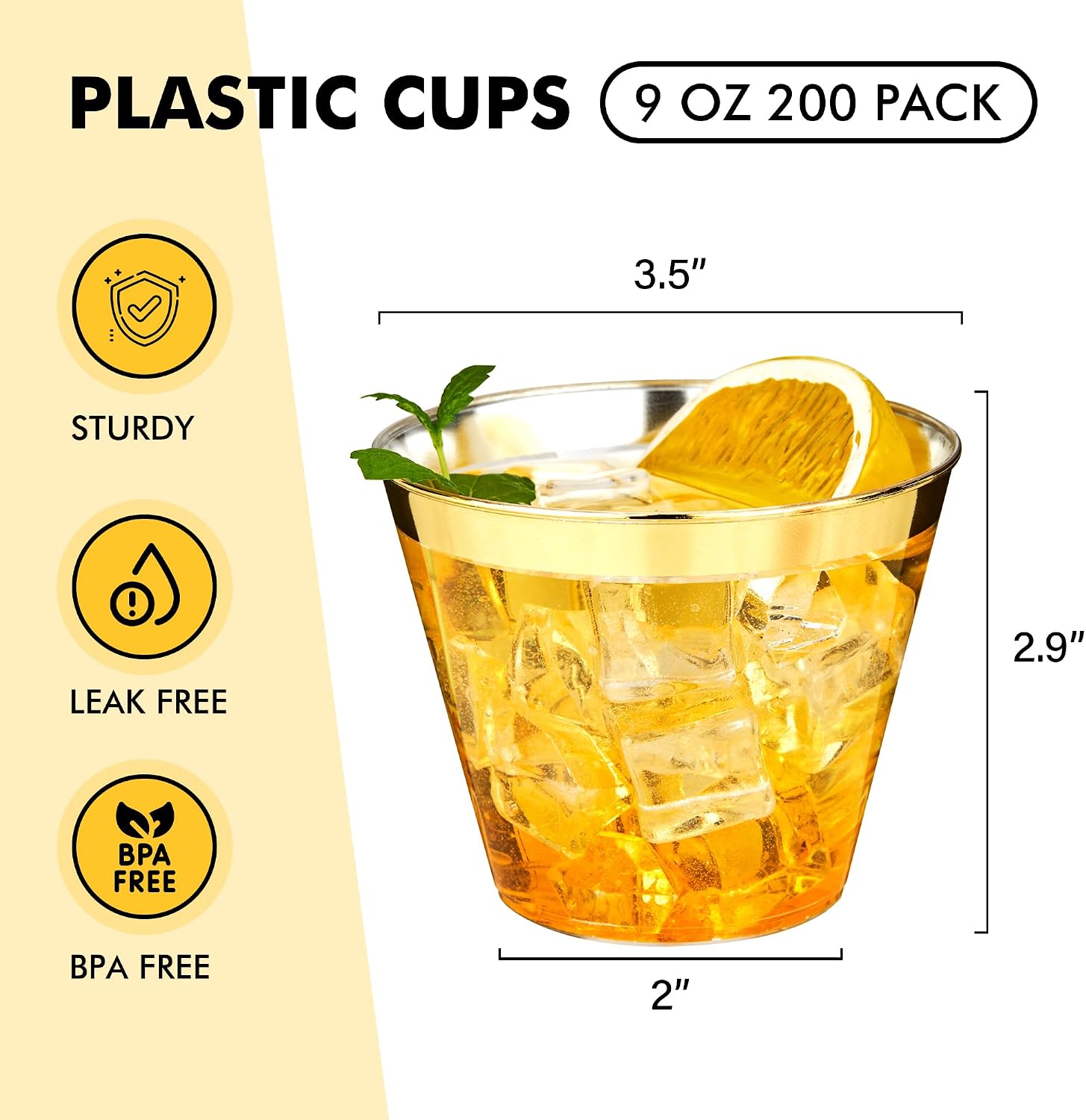 Thumbnail 1 de RACETOP 9 oz Clear Disposable Cups with Gold Rim (200 Pack) – Elegant, Durable, and Convenient