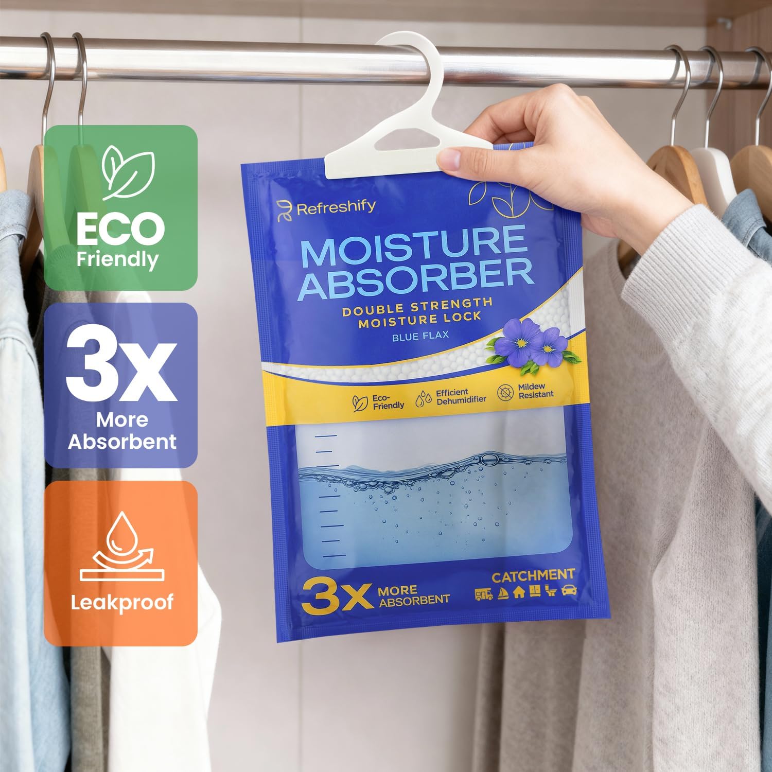 Detalle de Moisture Absorbers and Humidity Absorber Bags for Closet - 10 Pack Blue Flax
