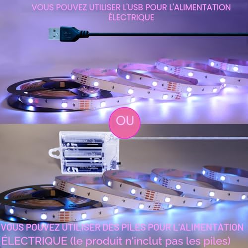 Detalle de MUSUNIA Bande LED à piles 2 m RGB 5050 – Télécommande et découpe flexible