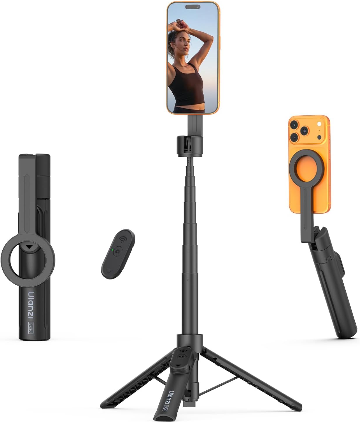 Detalle de ULANZI SK26 trépied magnétique pour selfie (113 cm) avec télécommande Bluetooth