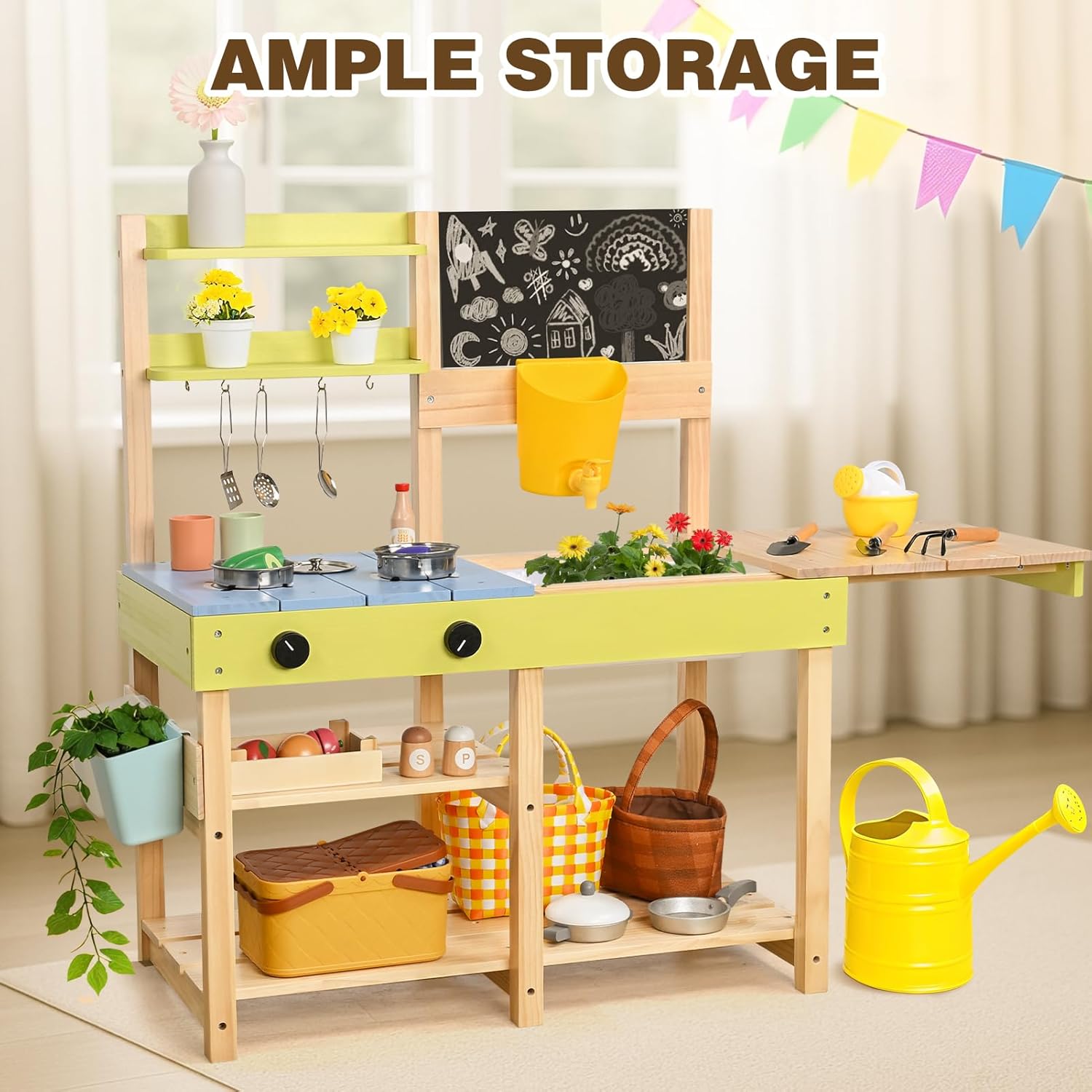 Thumbnail 5 de Dreamon Matschküche Kinder Outdoor – Holz-Spielküchenset mit abnehmbarer Spüle, Kreidetafel und Edelstahl-Zubehör