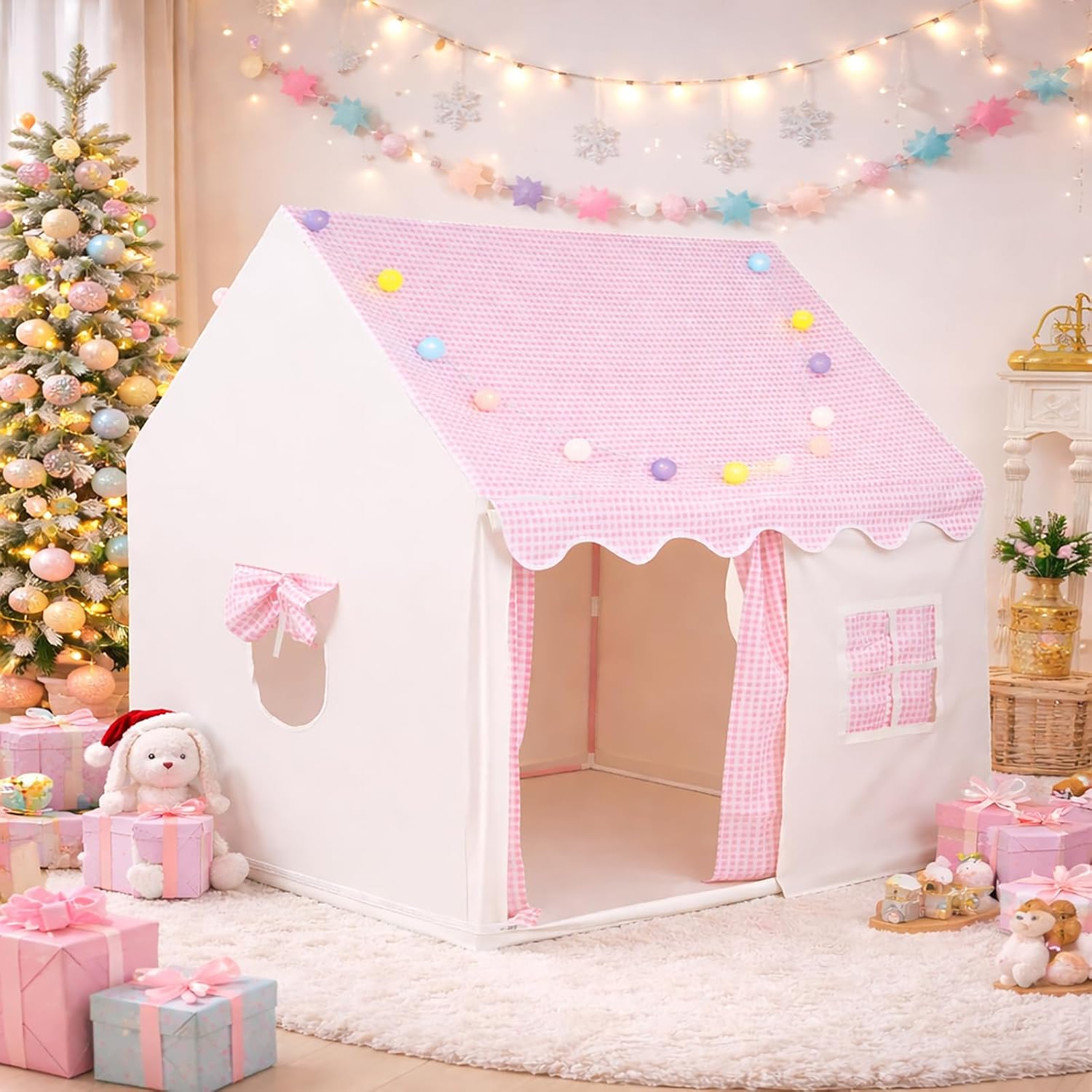 Detalle de ALLmeter BY046 Kids Play Tent with Lights, Pink Polyester and Metal Frame