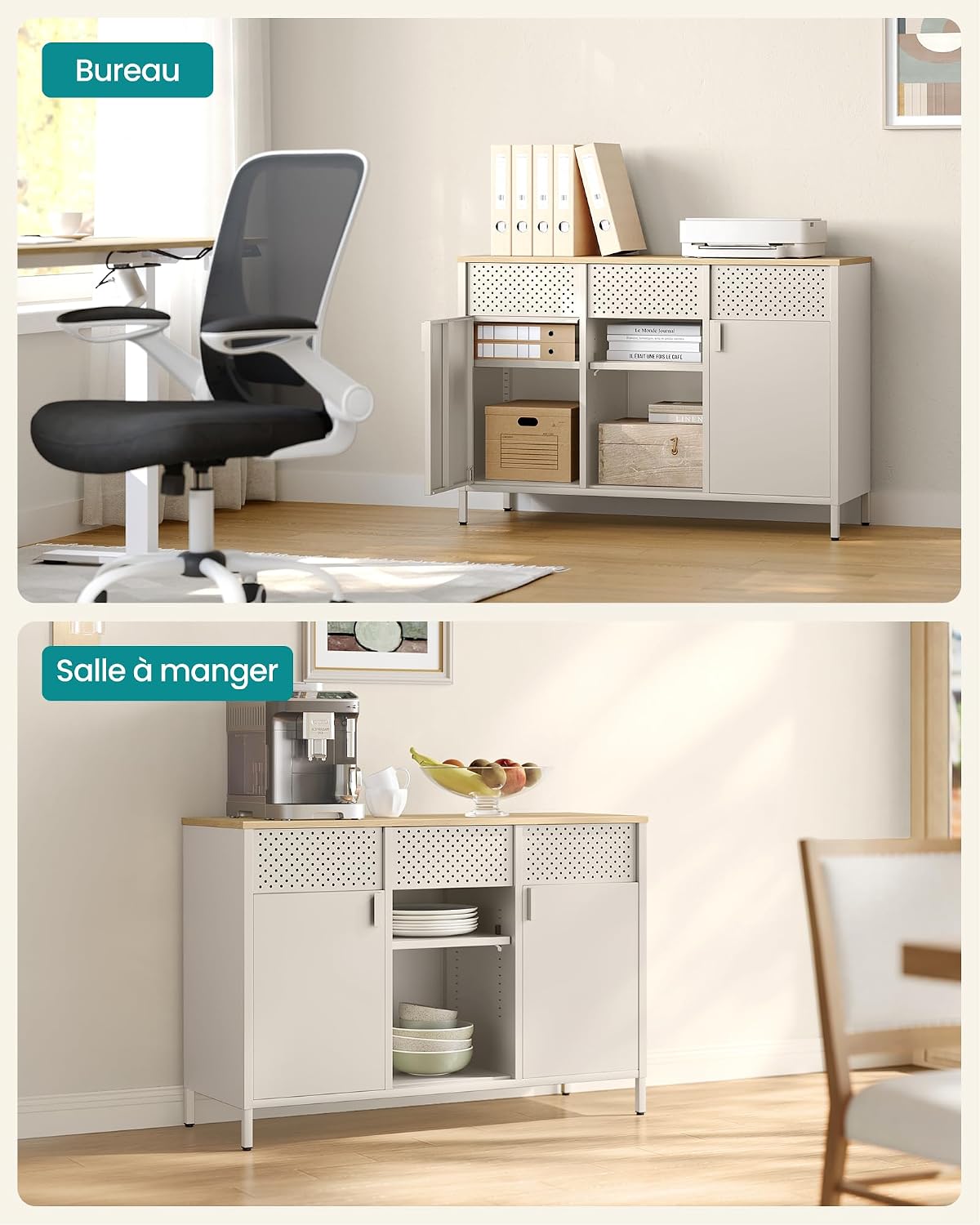 Thumbnail 5 de SONGMICS Meuble de Rangement Buffet en métal beige sable et chêne