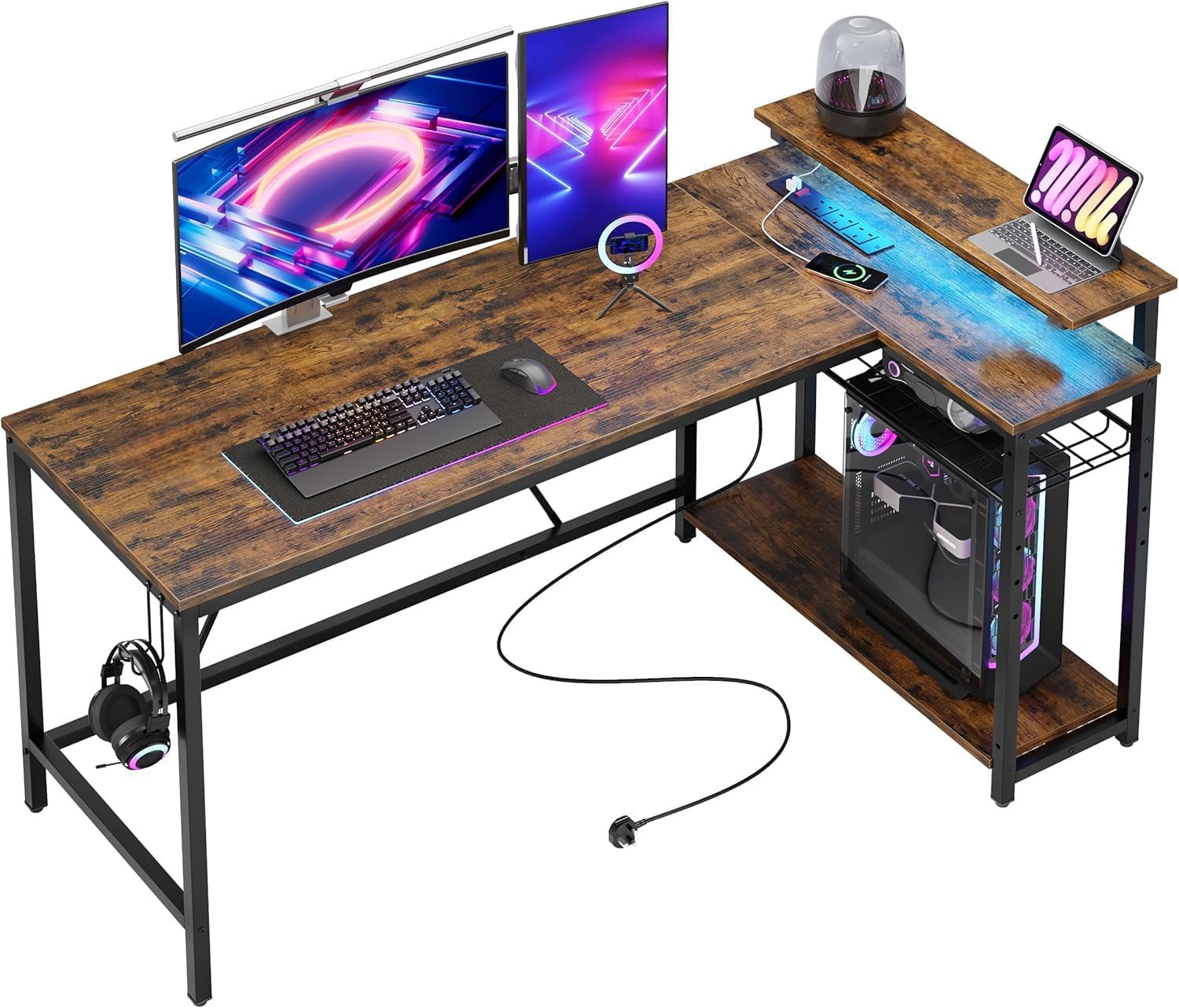 Detalle de Bestier L-shaped desk 147cm with power