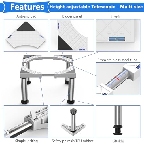 Thumbnail 6 de DEWEL Base ajustable para frigoríficos y electrodomésticos estáticos (28–31 cm de altura, 45–67 cm de largo) – Blanco