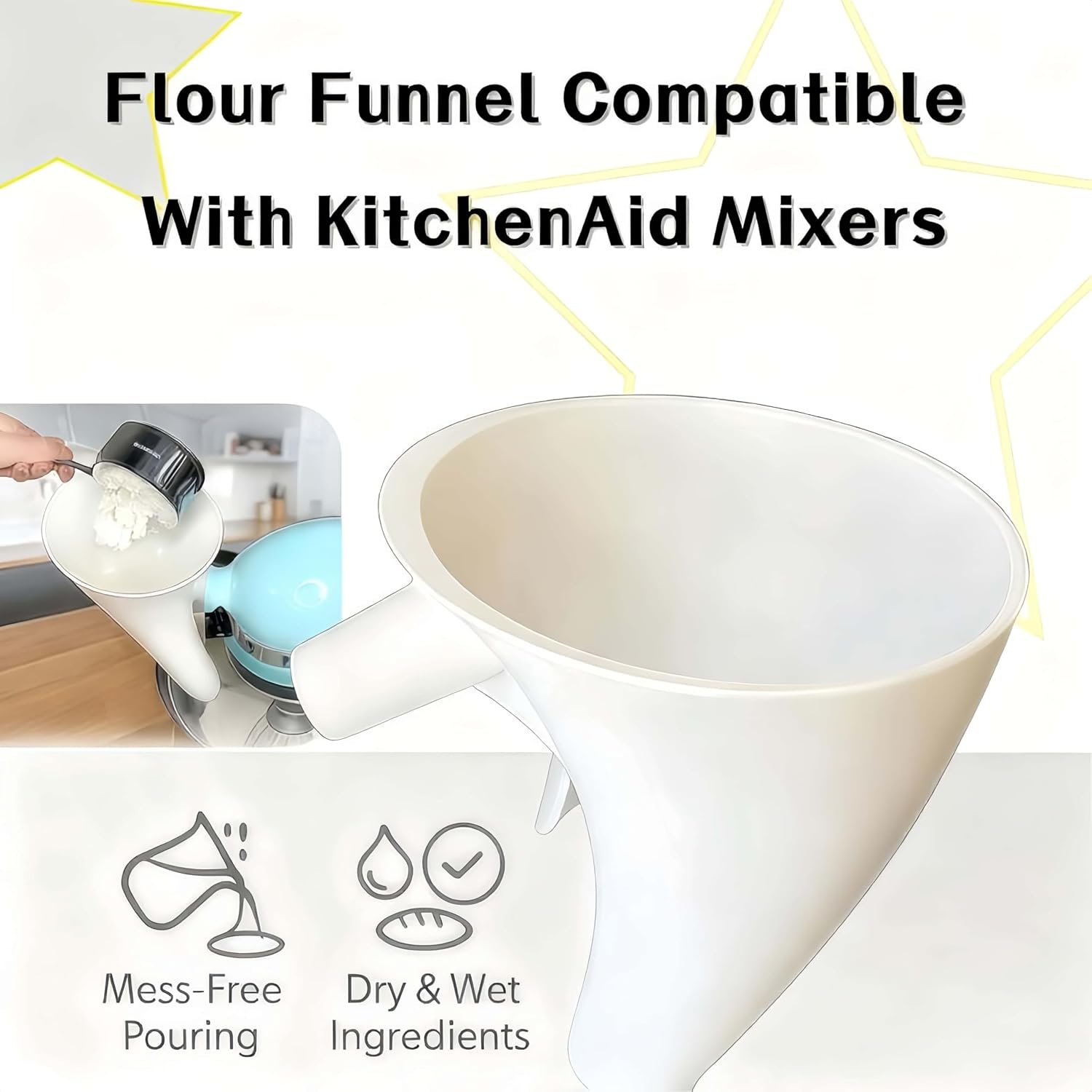 Detalle 2 de LWOGD Flour Funnel for KitchenAid Tilt-Head Mixers, Red, Dishwasher Safe