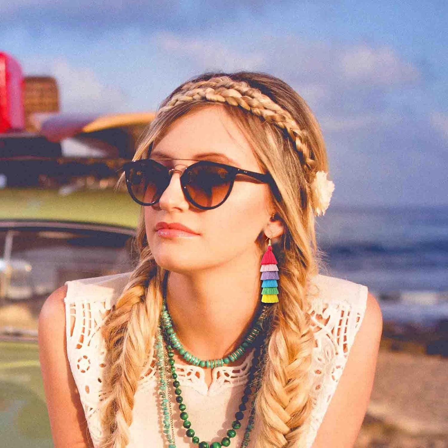 Thumbnail 1 de RIXERKOC Regenbogen Stolz Ohrringe für Damen mit langen Quasten – handgefertigter LGBT-Schmuck im Boho-Stil