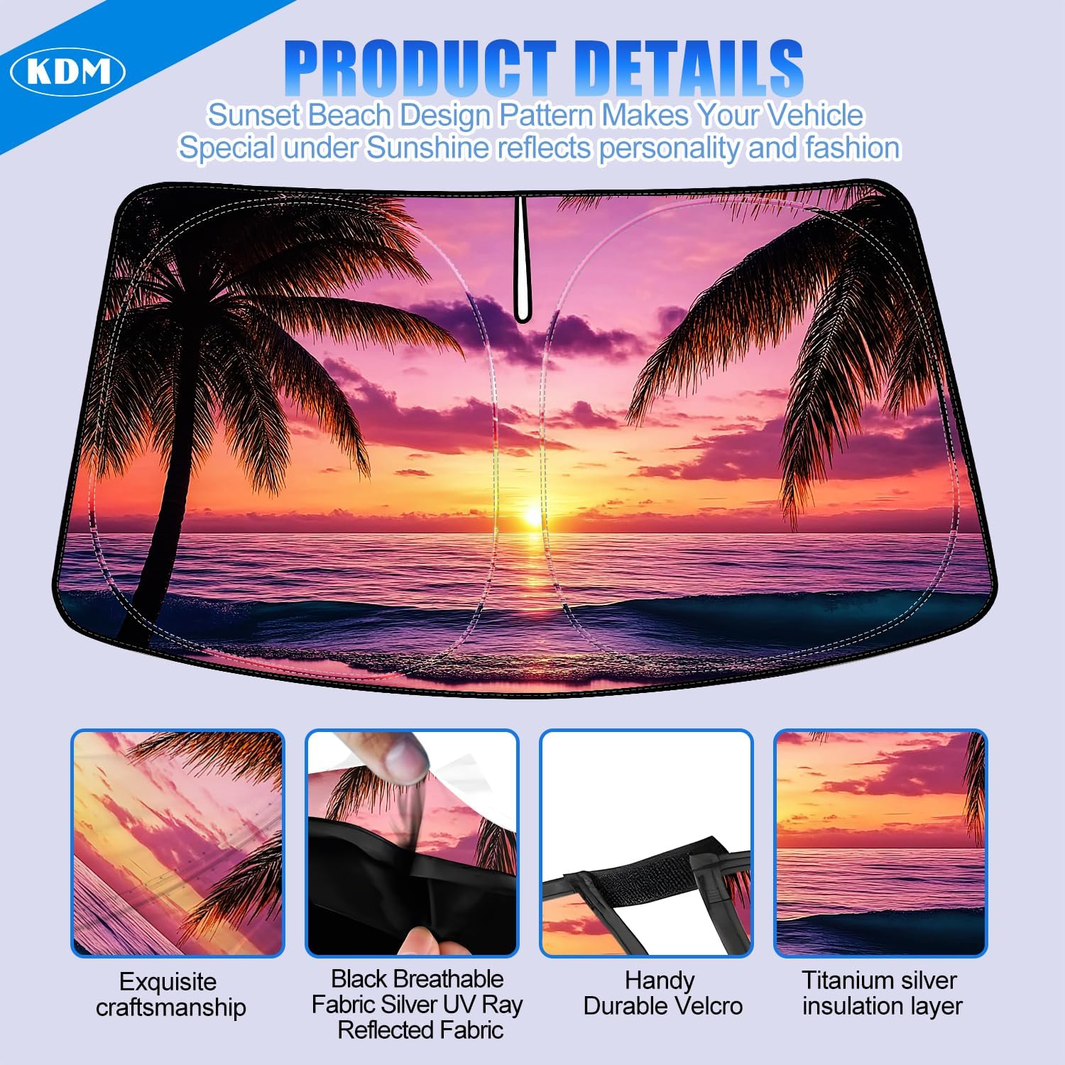 Detalle 1 de KDM Windshield Sun Shade, 210T Polyester