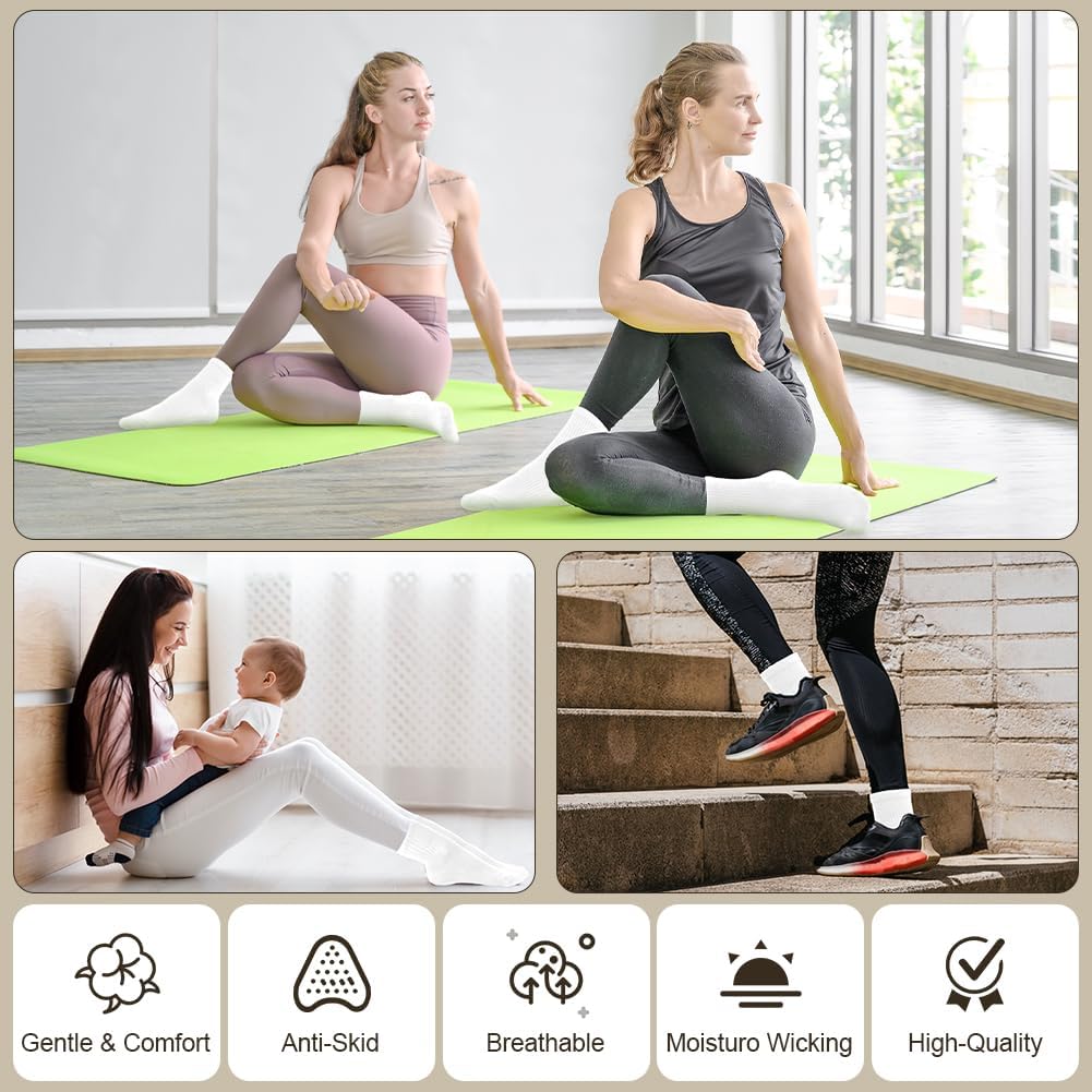 Thumbnail 1 de AOOWU Chaussettes Yoga Femme antidérapantes (4 paires) coton et base silicone, taille 35-42