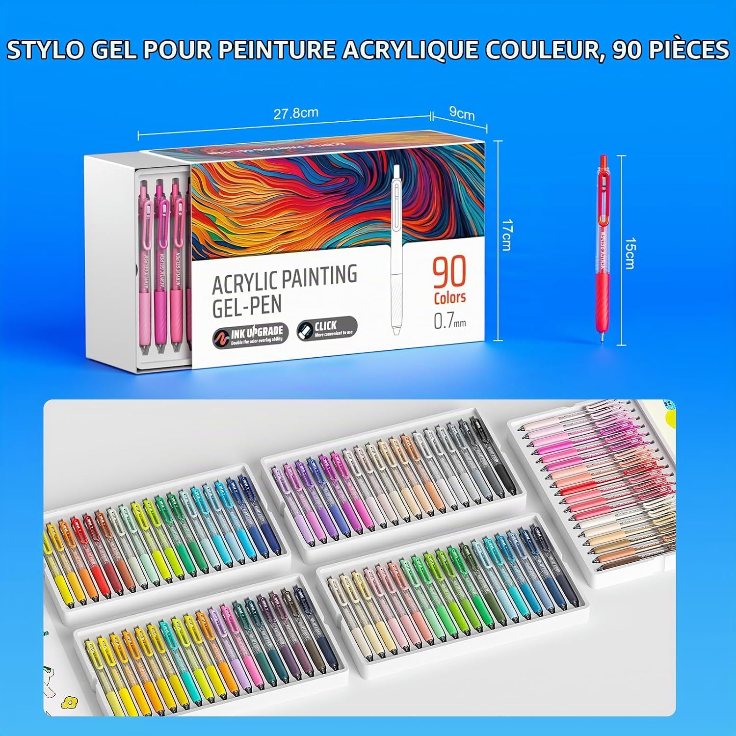 Detalle 1 de Sonlaryin Acry Gel-90 acrylgelpennen, 90 kleuren en fijne punt van 0,7 mm