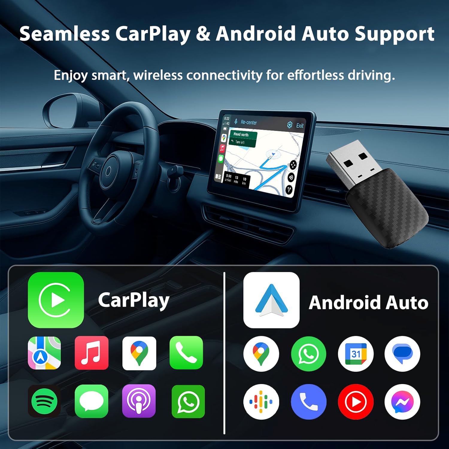 Thumbnail 3 de Autonano Mini adattatore wireless CarPlay grigio argento: trasforma CarPlay e Android Auto cablati in wireless