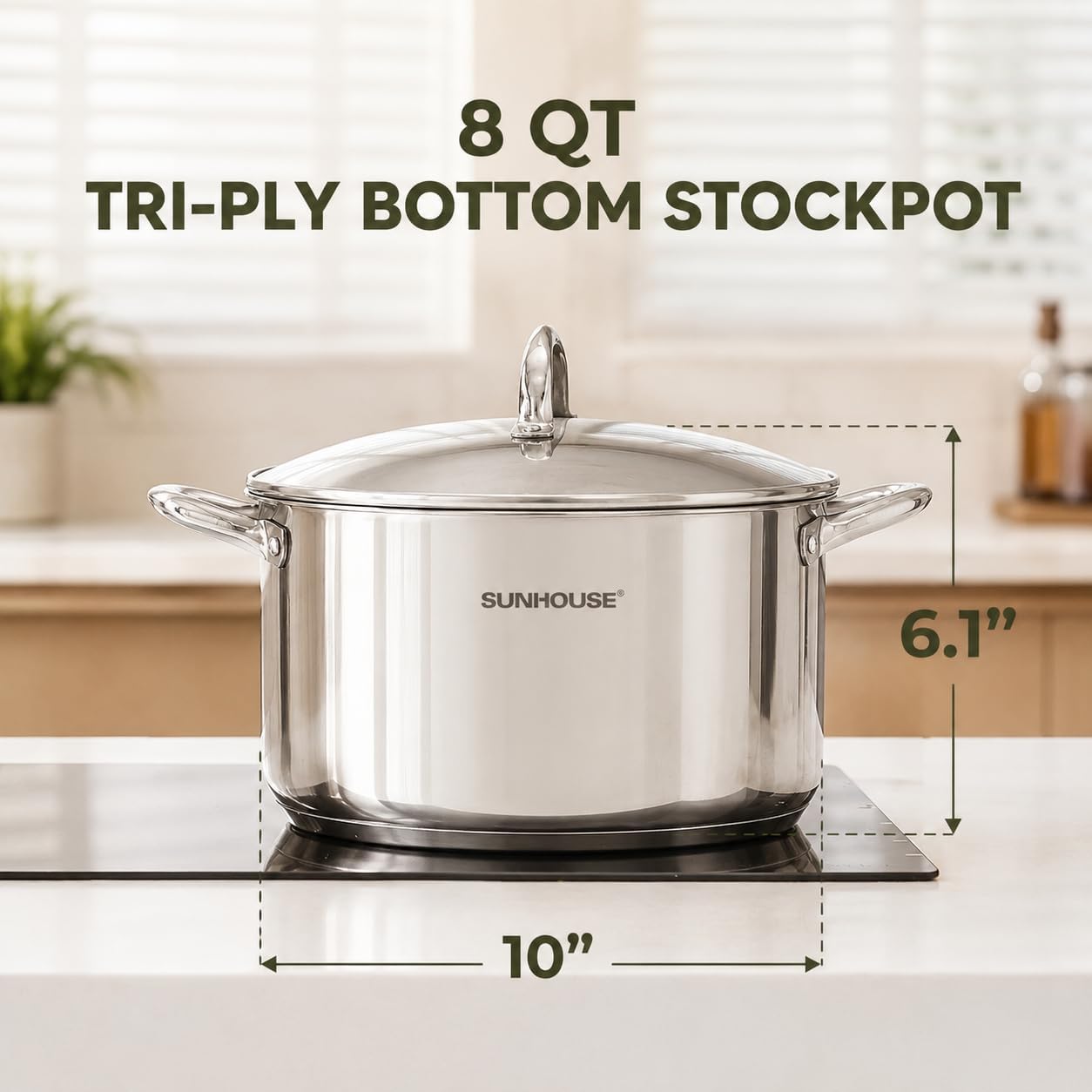 Thumbnail 1 de SUNHOUSE 8 Quart Stock Pot with Lid – Stainless Steel, Induction Compatible, Oven Safe