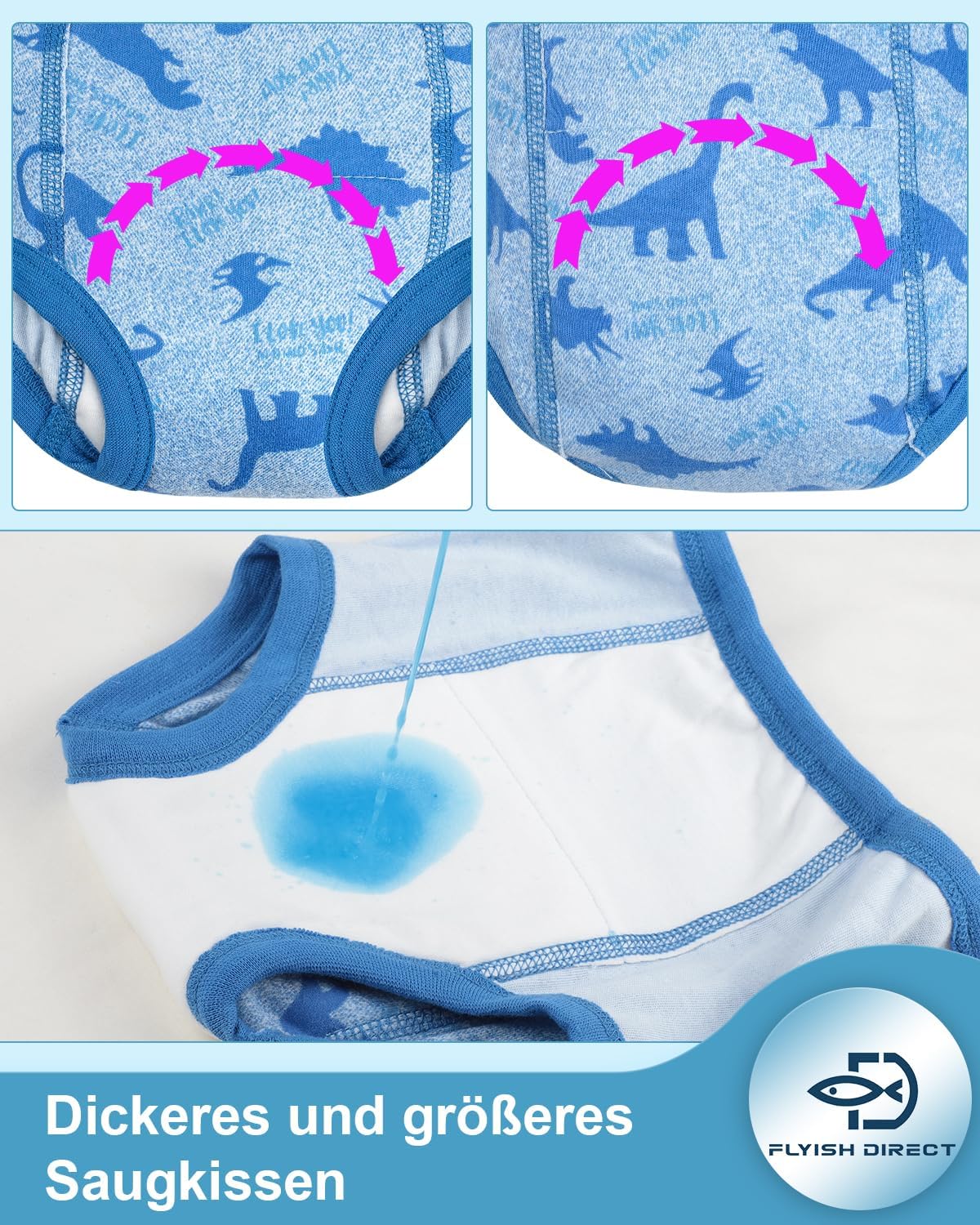 Detalle de Flyish Direct Baby Trainerhosen Töpfchentraining – 8er Pack, 2T–7T, waschbar und wiederverwendbar
