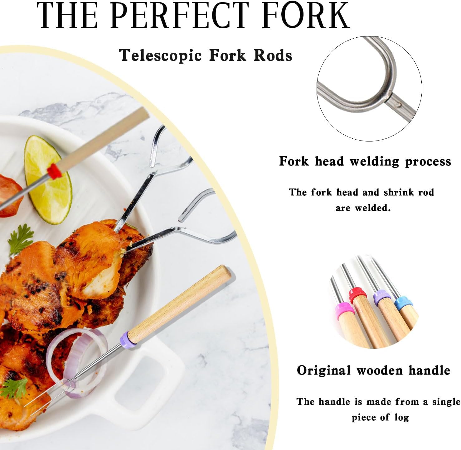 Detalle de Ecloud Shop Marshmallow Roasting BBQ Sticks Set – Teleskop Edelstahlspieße, 32 Zoll, inkl. 2 Gratis 304 Edelstahl-Grillsticks
