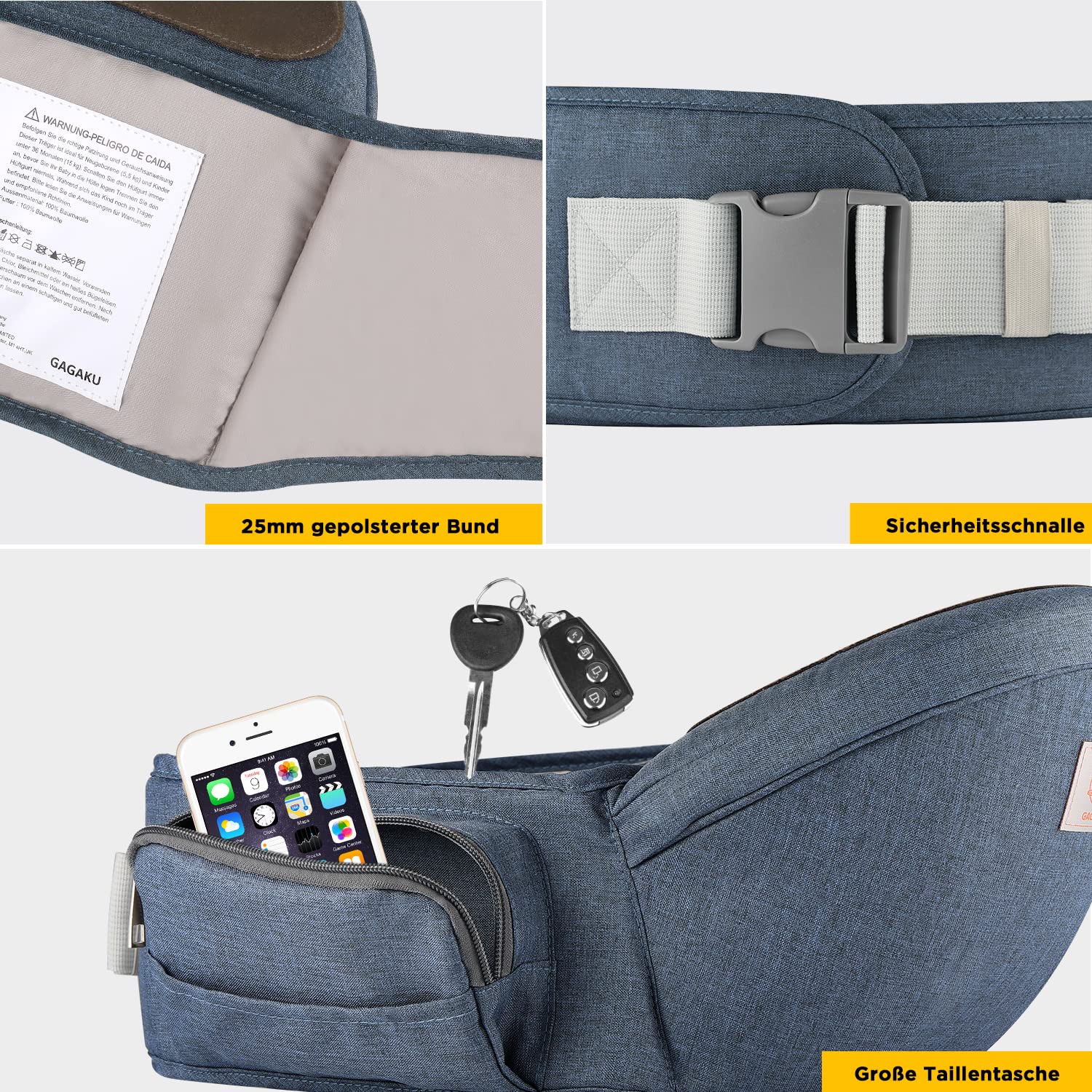 Thumbnail 4 de GAGAKU Baby Hüftsitz Denim Blau 0–36 Monate