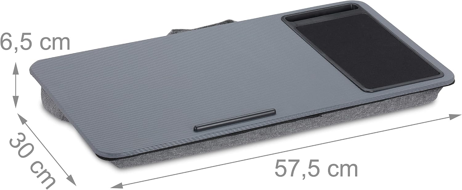 Detalle de Relaxdays Supporto Pc Portatile con Cuscino e Tappetino Mouse – 57,5 × 30 cm, grigio