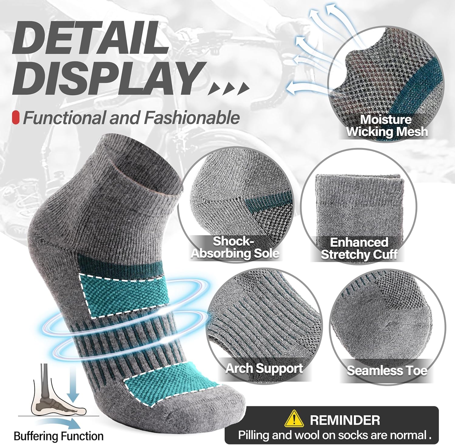 Thumbnail 3 de 6 Pairs Merino Wool Ankle Socks