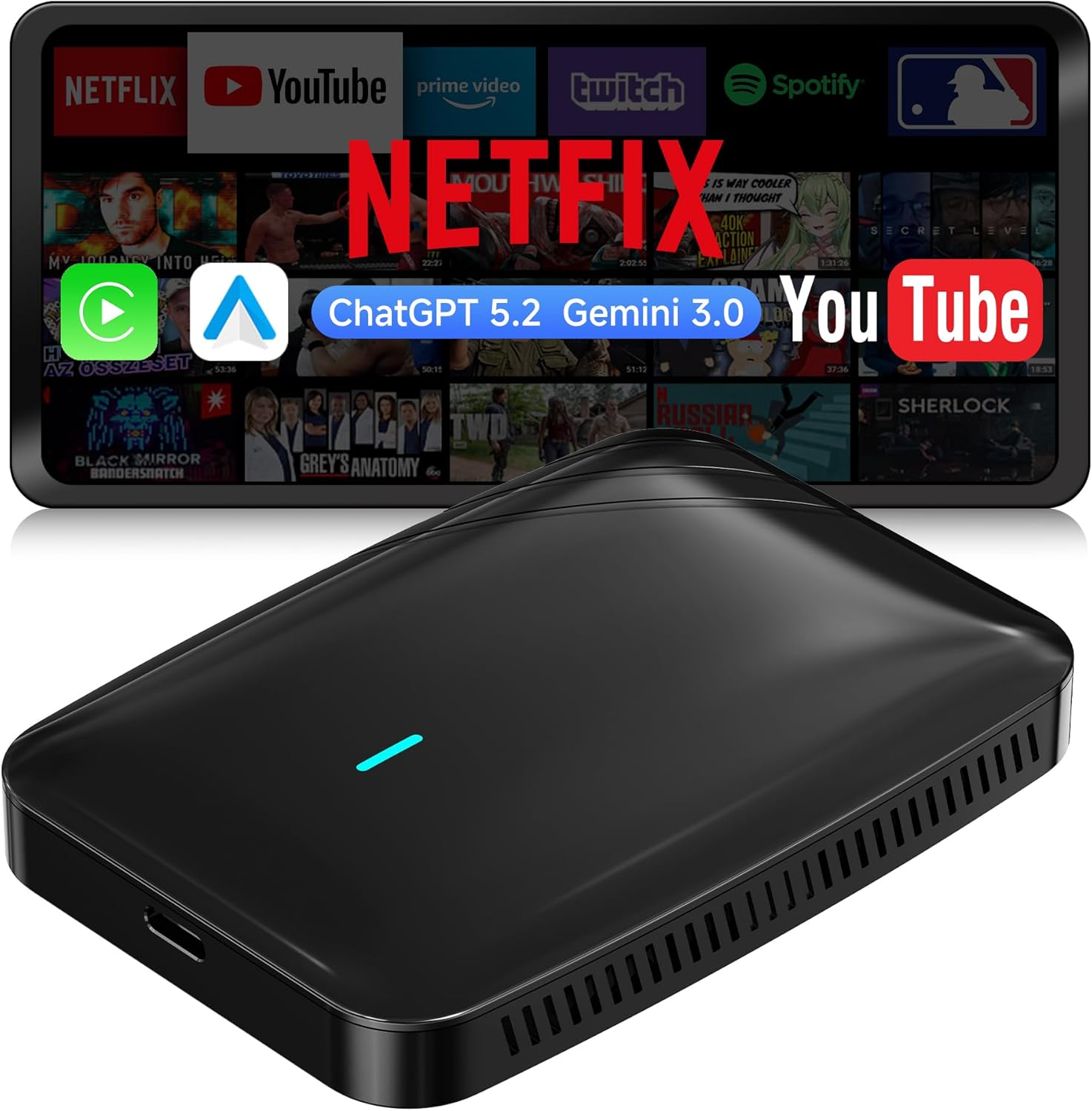 Detalle de ATOTOSELECT CB4A Wireless CarPlay Adapter: AI-powered dual‑Wi‑Fi Car Tech Upgrade