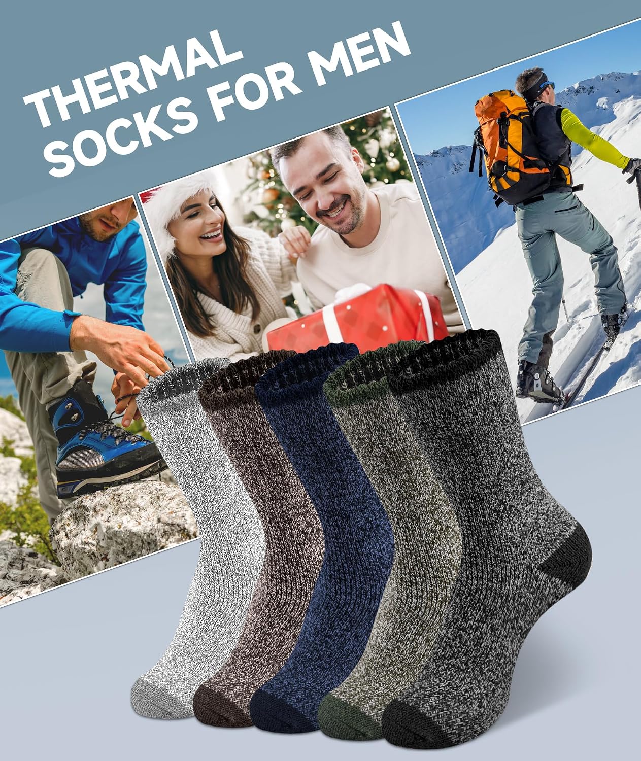 Detalle 2 de YUTYTH Merino Wool Socks Mens - 5 Pairs Thick Winter Wool Hiking Socks, Warm Thermal Mens Crew Socks Breathable Moisture-Wicking Outdoor Boot
YUTYTH Merino Wool Socks Mens - 5 Pairs Thick Winte…