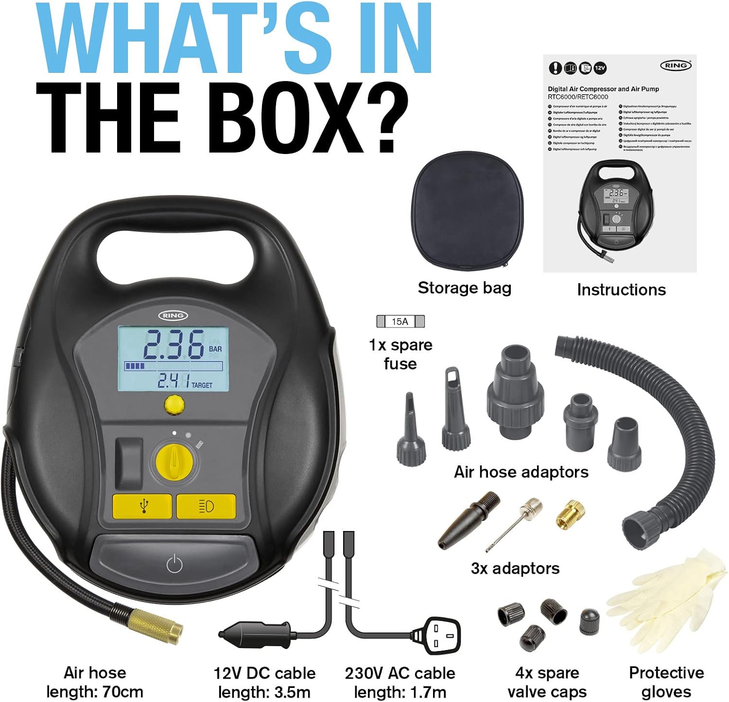 Detalle 2 de RING TYREINFLATE GO 6 Cordless Tyre Inflator Air Compressor & Air Pump