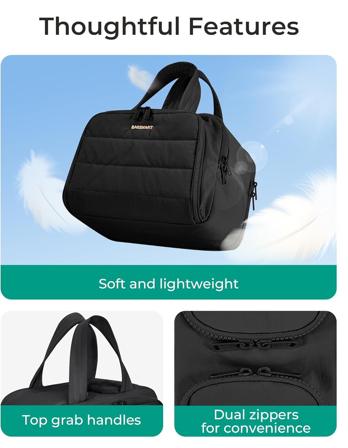 Detalle de BAGSMART Large Toiletry Bag Travel Makeup Bag: 2 Full Upright Compartments with Wet & Brushes Pocket