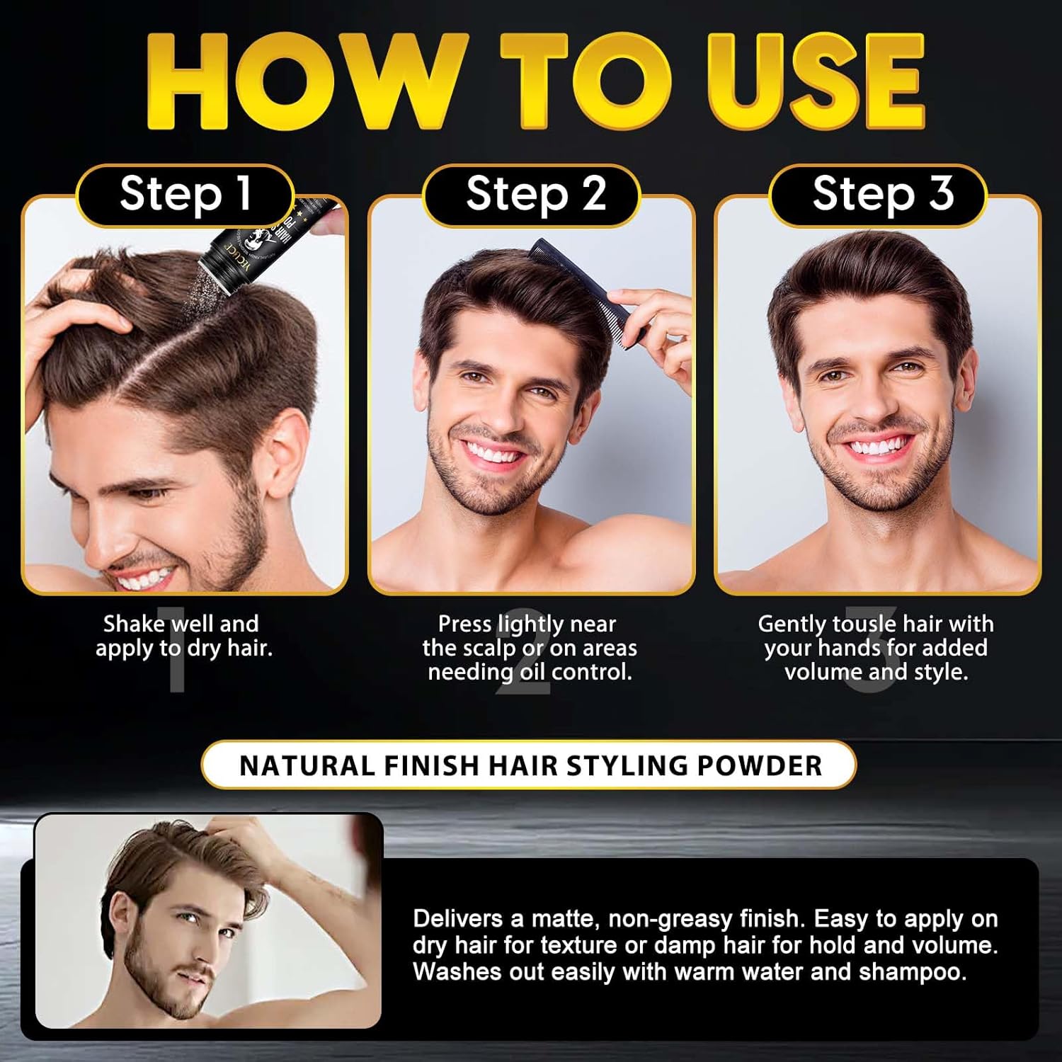 Detalle de NIFEISHI Hair Styling Powder for Men — 2-Pack, 1.05oz Each, Volumizing Texture Powder