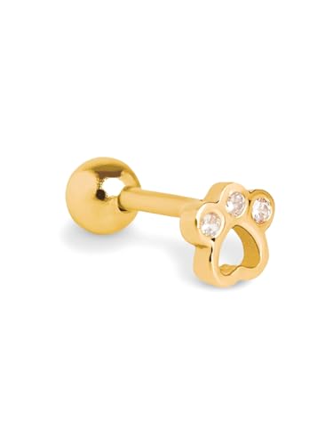 Detalle de SINGULARU Pendiente Suelto Mini Paw: Plata de Ley 925 con Baño de Oro 18K y cierre de rosca