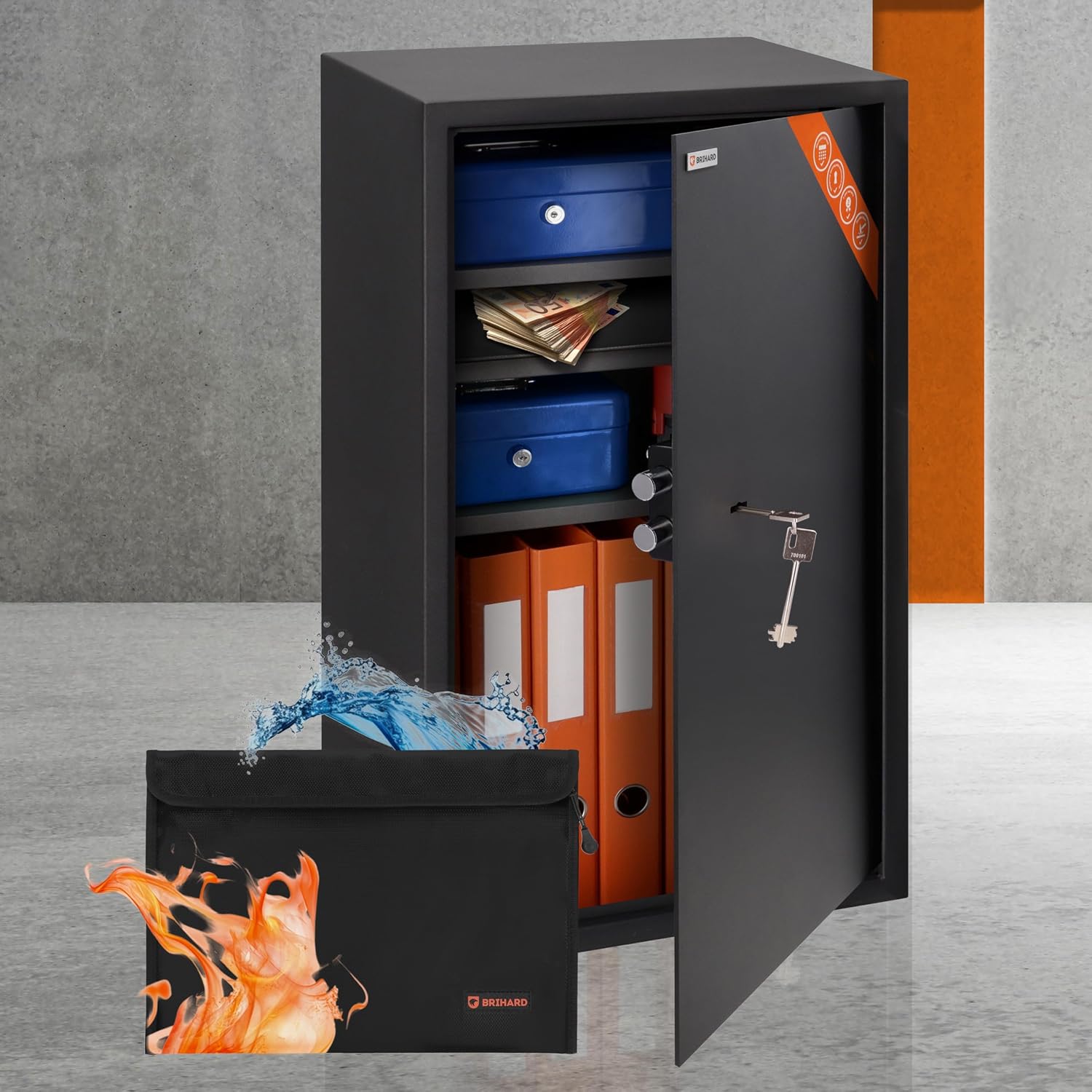 Thumbnail 6 de Brihard Business XXL Key Lock Safe 73x40x36cm with Fireproof A4 Bag