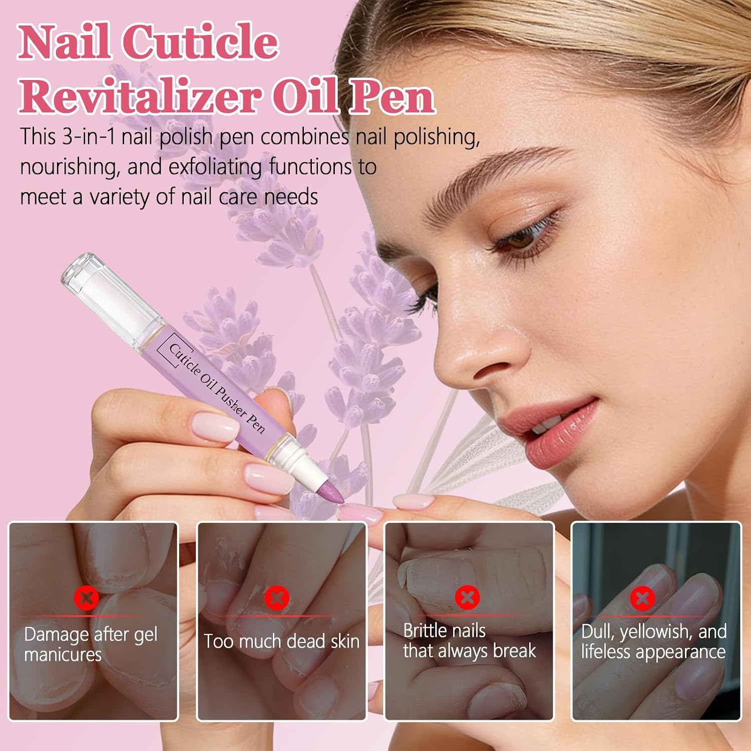 Detalle de 2PCS Penna Spingi Cuticole 2 in 1 – Penna 3 in 1 con olio per cuticole