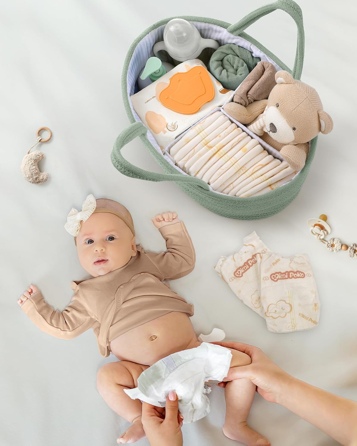 Thumbnail 5 de Maliton Nappy Caddy: Cotton Rope Baby Diaper Organiser with Detachable Compartments