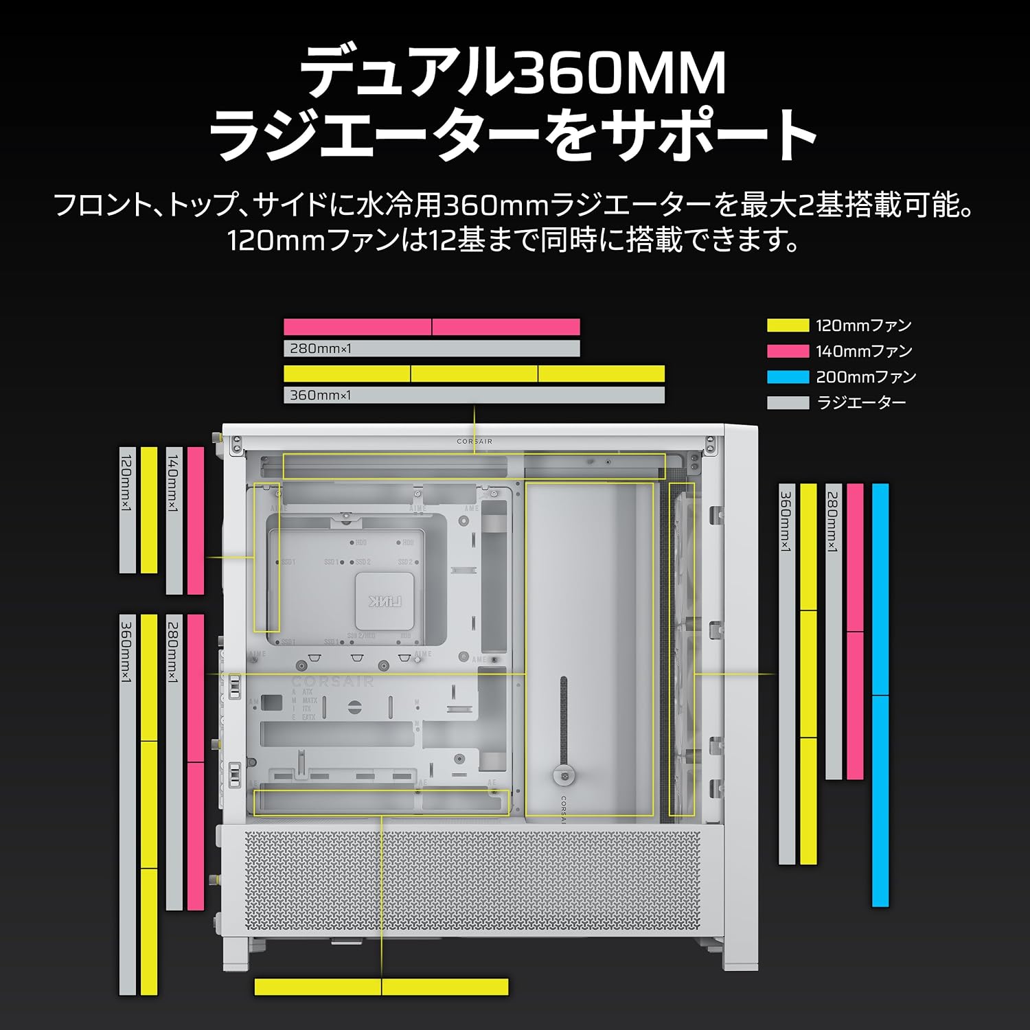 Detalle de CORSAIR FRAME 4000D RS CC-9011313-WW モジュラー型ミドルタワーPCケース ホワイト