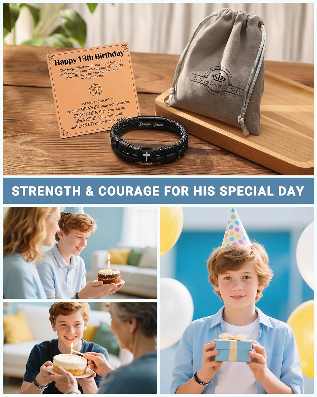 Detalle 2 de Cross leather bracelet gift for boys