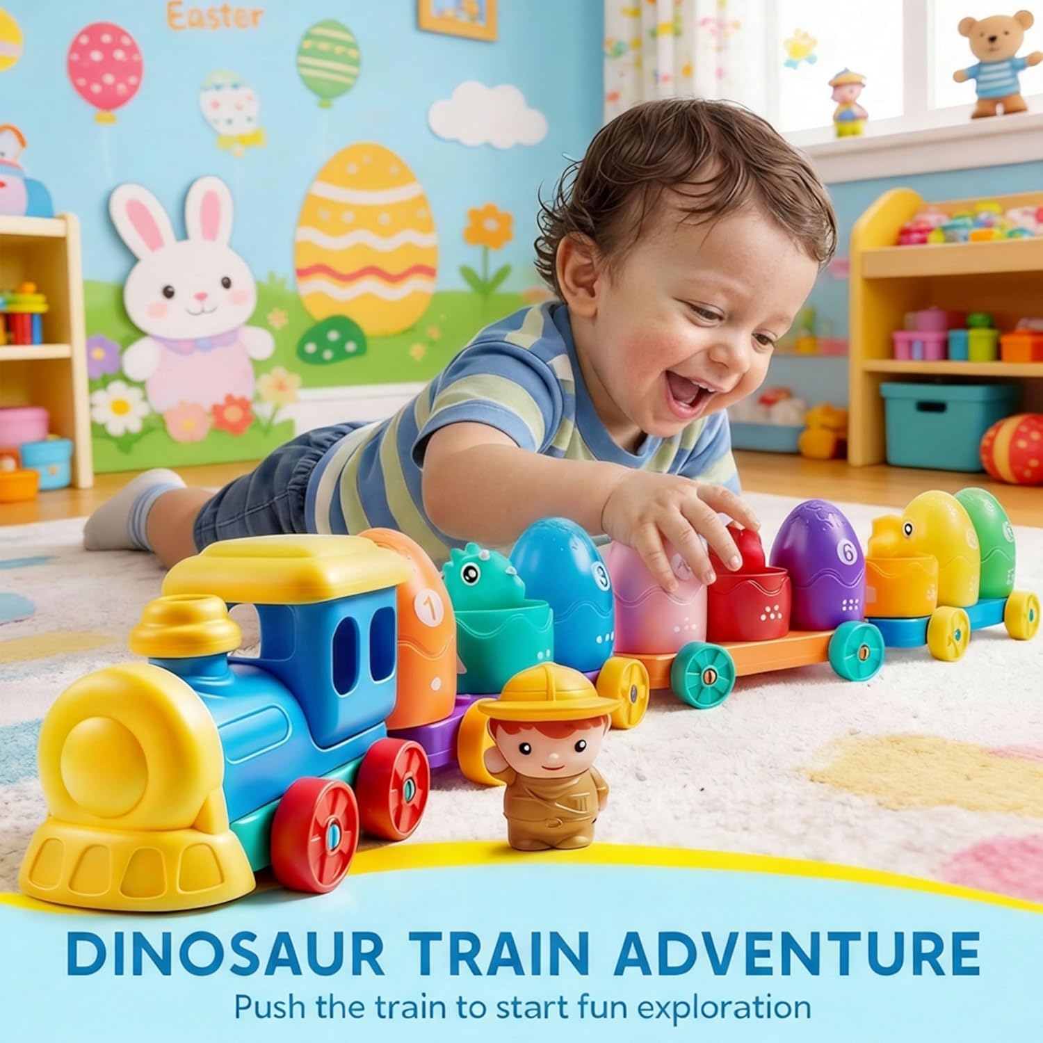 Thumbnail 1 de Play-Act dinosaur train learning toy set for toddlers (counting, matching & sorting) with 9 dinosaur figures