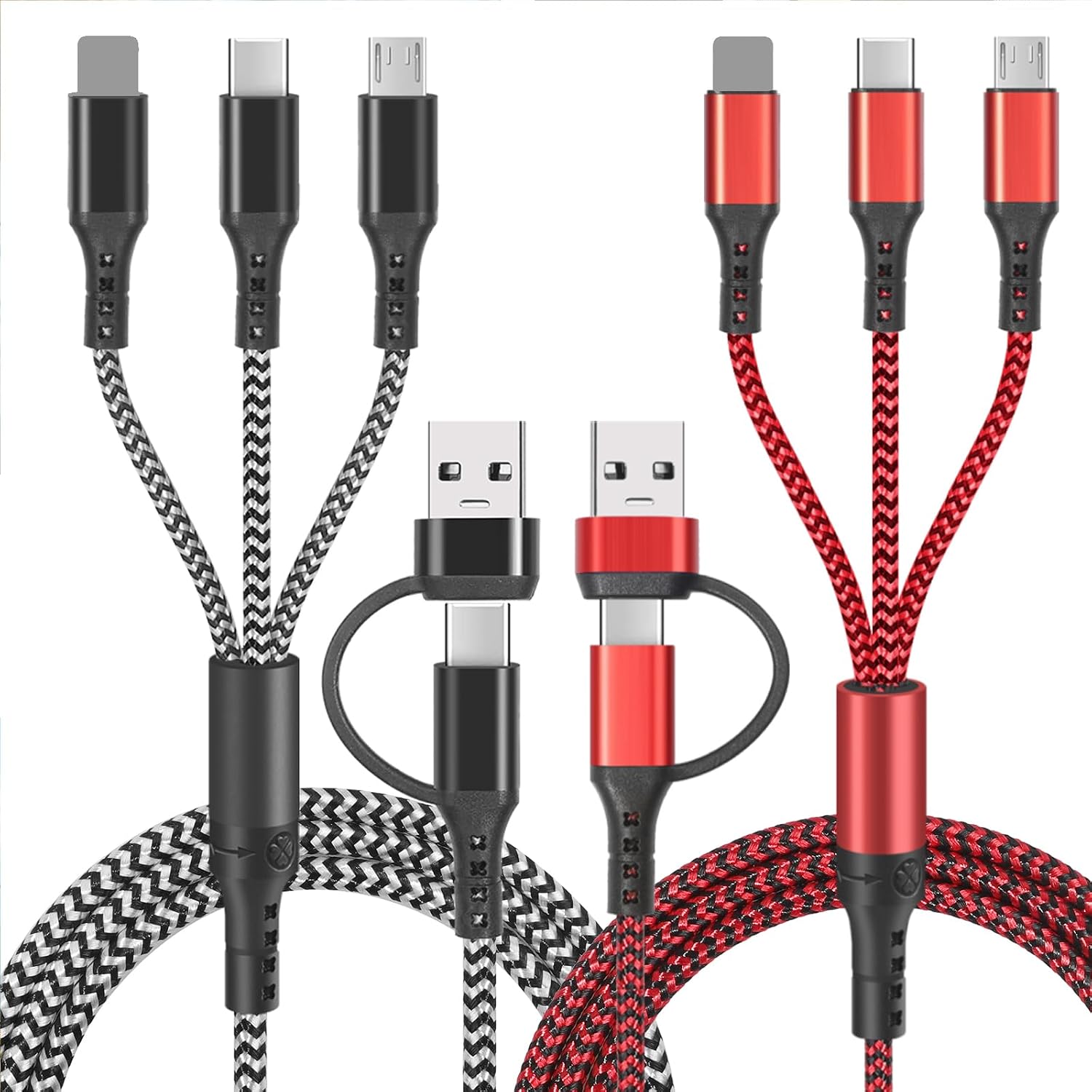 Detalle de Unillous Multi USB Kabel 5 in 1 – 2 Stück je 1,2 m, Nylon geflochtenes Kabelset für USB A/USB C/Micro USB