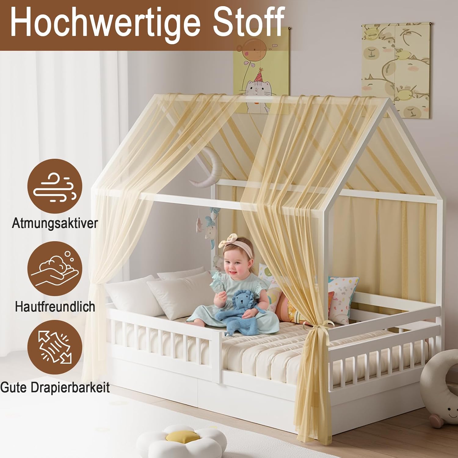 Thumbnail 2 de Zdada Hausbett Himmel Set – 2er Betthimmel 150 x 350 cm in Khaki