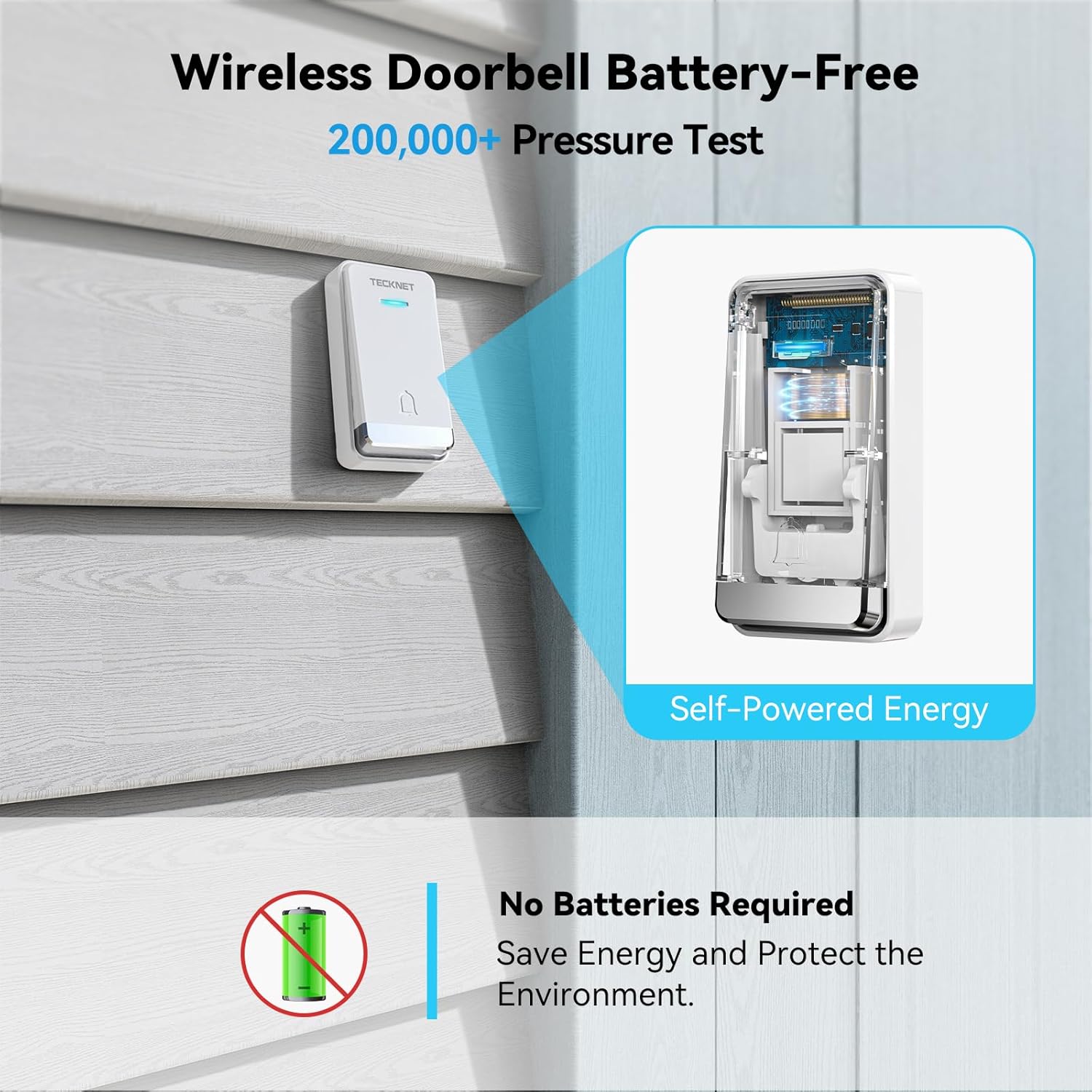 Detalle de TECKNET Self-Powered Doorbell 3‑receiver 🔔