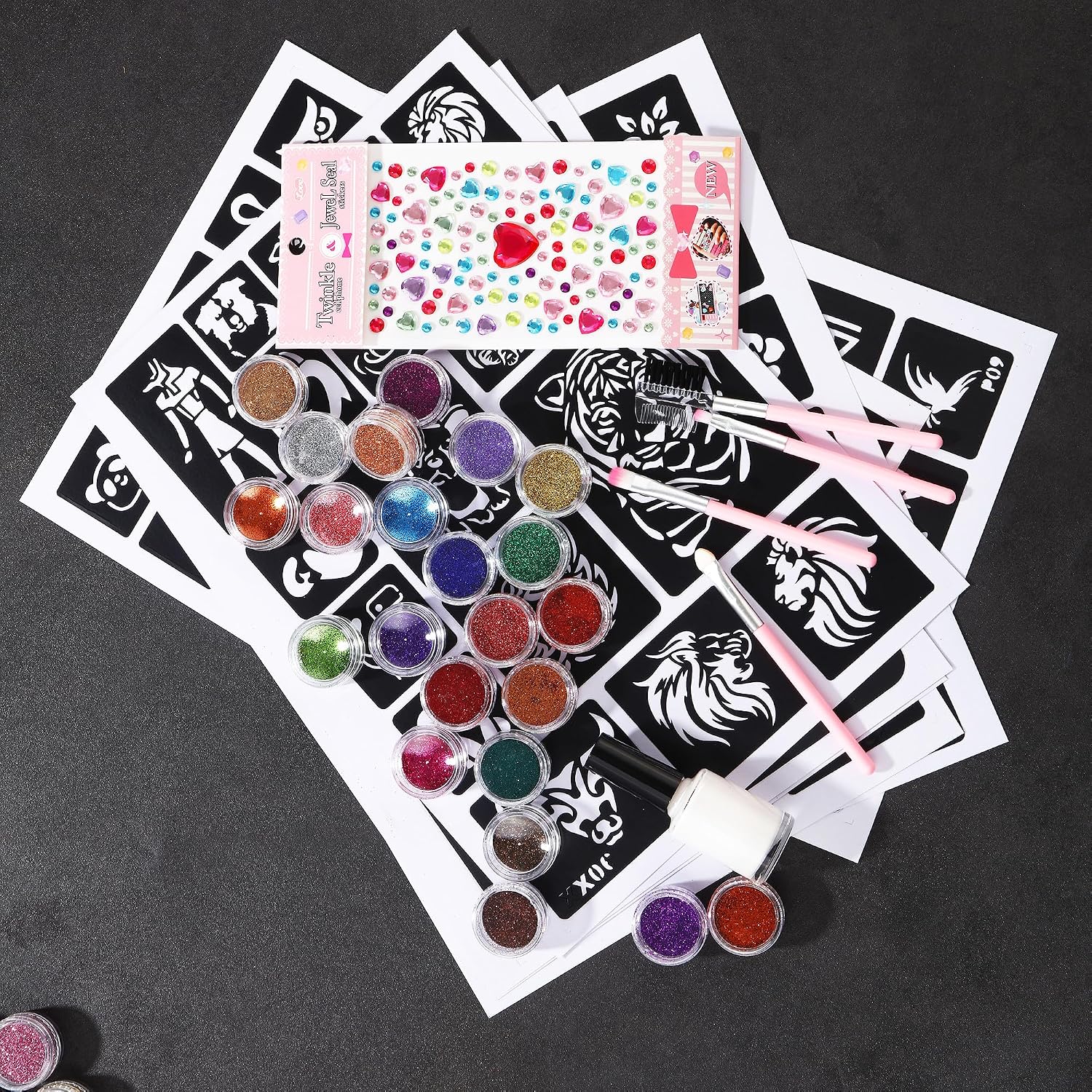 Thumbnail 2 de Glitzer Tattoo Set Kinder 48 Farben und 195 Schablonen 🎨