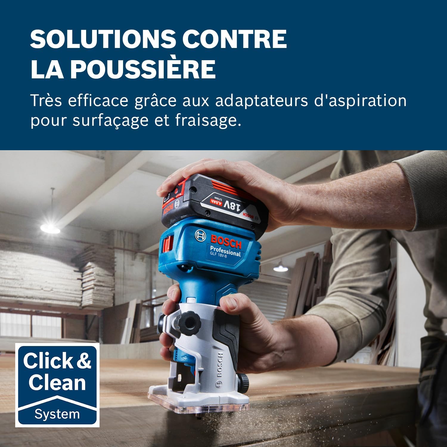 Thumbnail 1 de Bosch Professional 18V System GLF 18V-8 — défonceuse portative avec aspiration, guide et pinces 8 mm