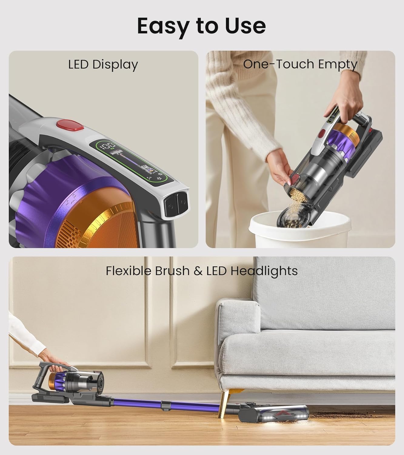 Thumbnail 6 de NADALY Cordless Vacuum Cleaner: 580W, 65-Minute Run Time, Self-Standing Stick Design