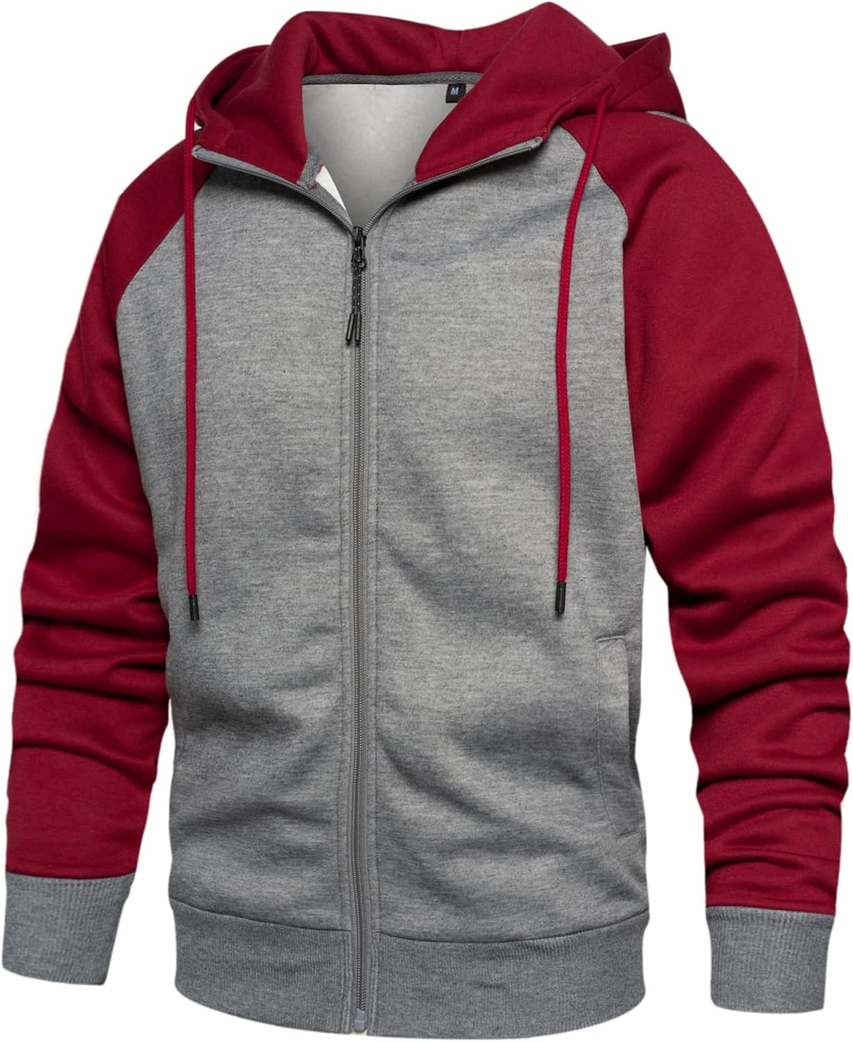 Detalle de Wirltte Men's Patchwork Zip Up Hoodie with Fleece – Winter Warm Hooded Jacket