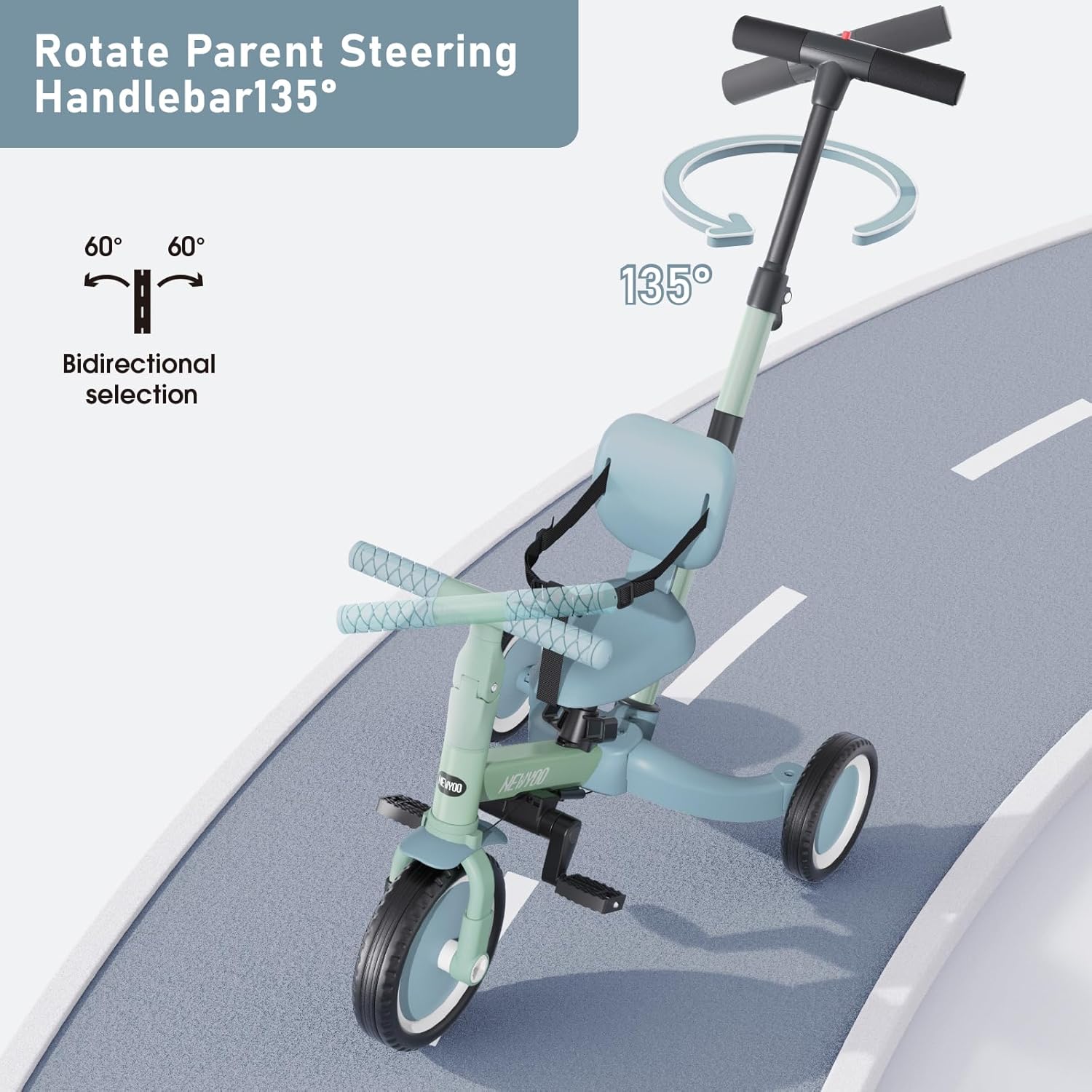 Thumbnail 3 de newyoo 5-in-1 Toddler Tricycle with Push Handle (TR007) for 1-3 Years