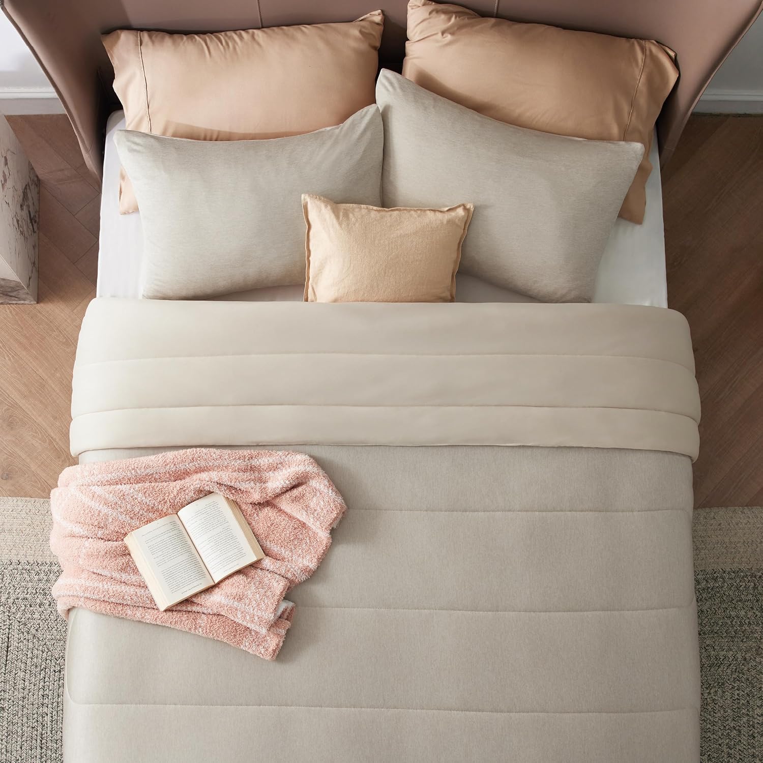 Detalle 2 de Bedsure California King Comforter Set, Reversible Oatmeal Bedding with Corner Loops