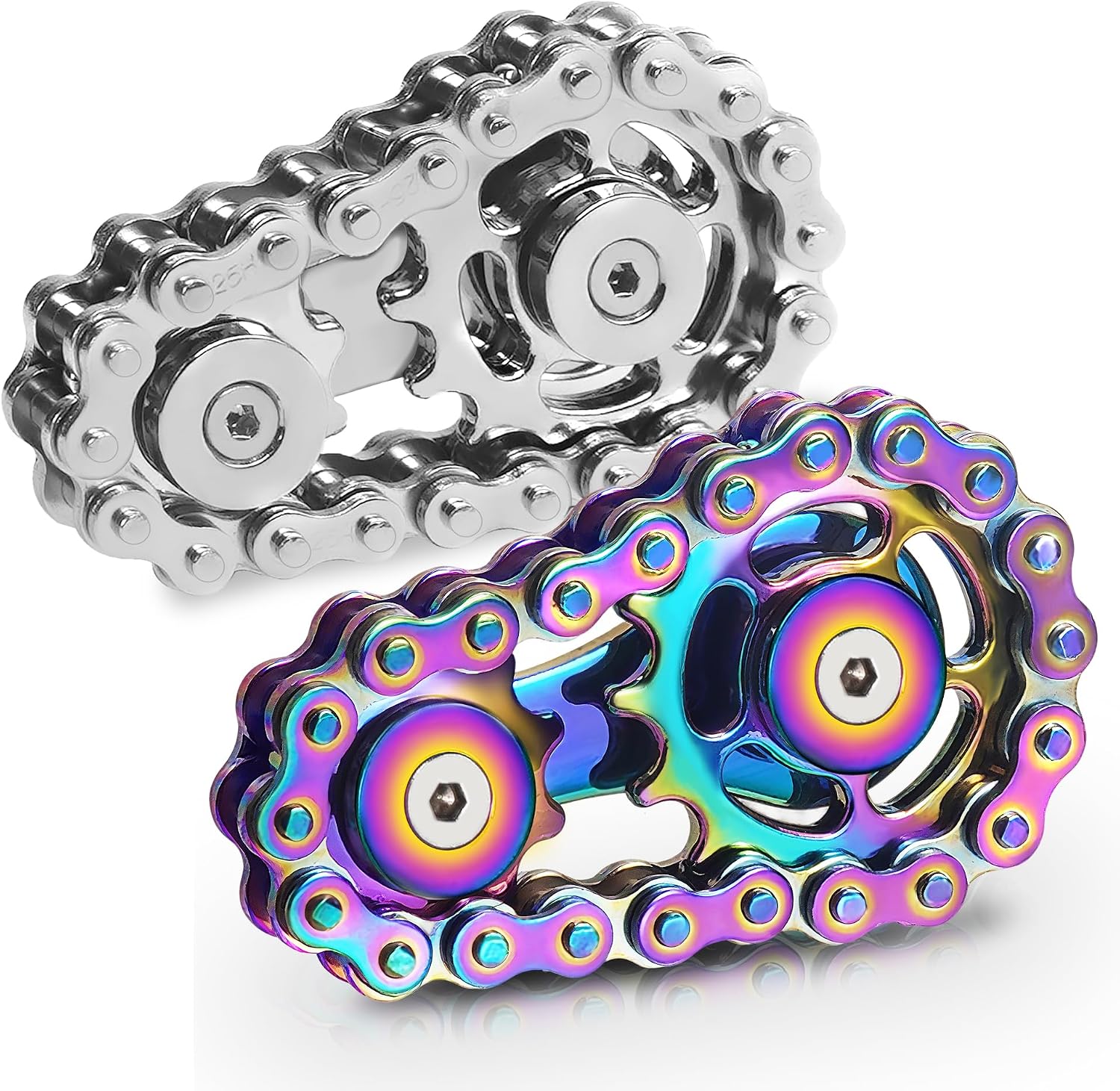 Detalle de Chilvil Metal Bike Chain Fidget Spinner Set, 2-Pack, Rainbow and Silver