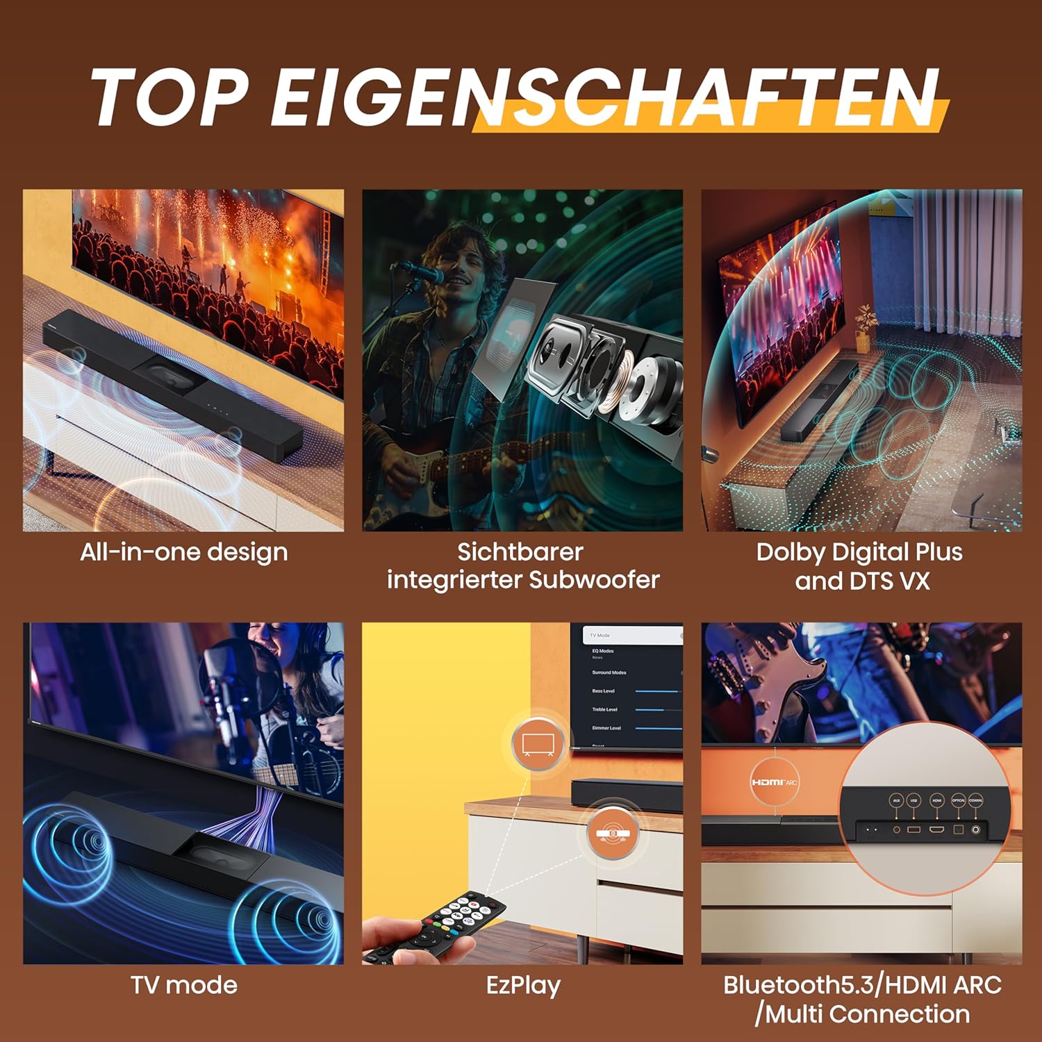 Thumbnail 2 de Hisense HS2000 2.1-Kanal Soundbar mit sichtbarem Built-in-Subwoofer und Dolby Audio