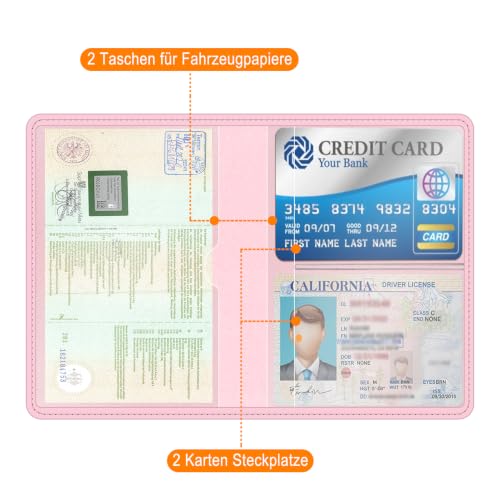 Detalle 2 de FINTIE KFZ Fahrzeugschein Hülle und Versicherungshalter, Rosa Schleife – praktische Karten- und Dokumentenmappe