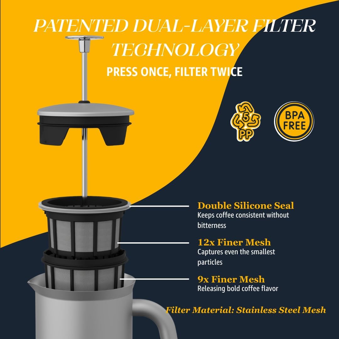 Detalle 1 de ESPRO P7 French Press Cafetière, 950ml Brushed Stainless Steel, Double Microfilter
