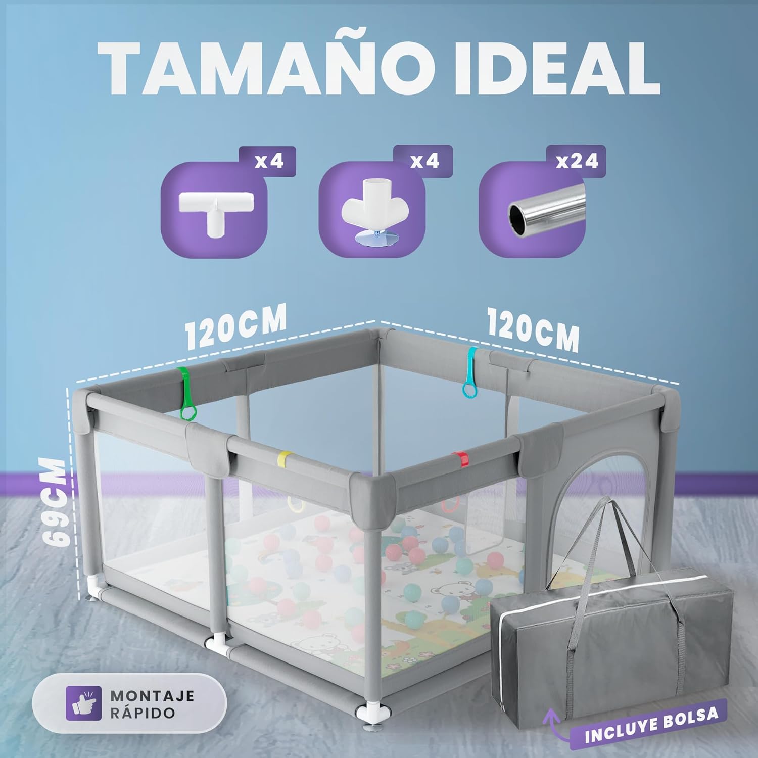 Thumbnail 3 de JUPPLIES Parque Infantil Bebe 120x120cm