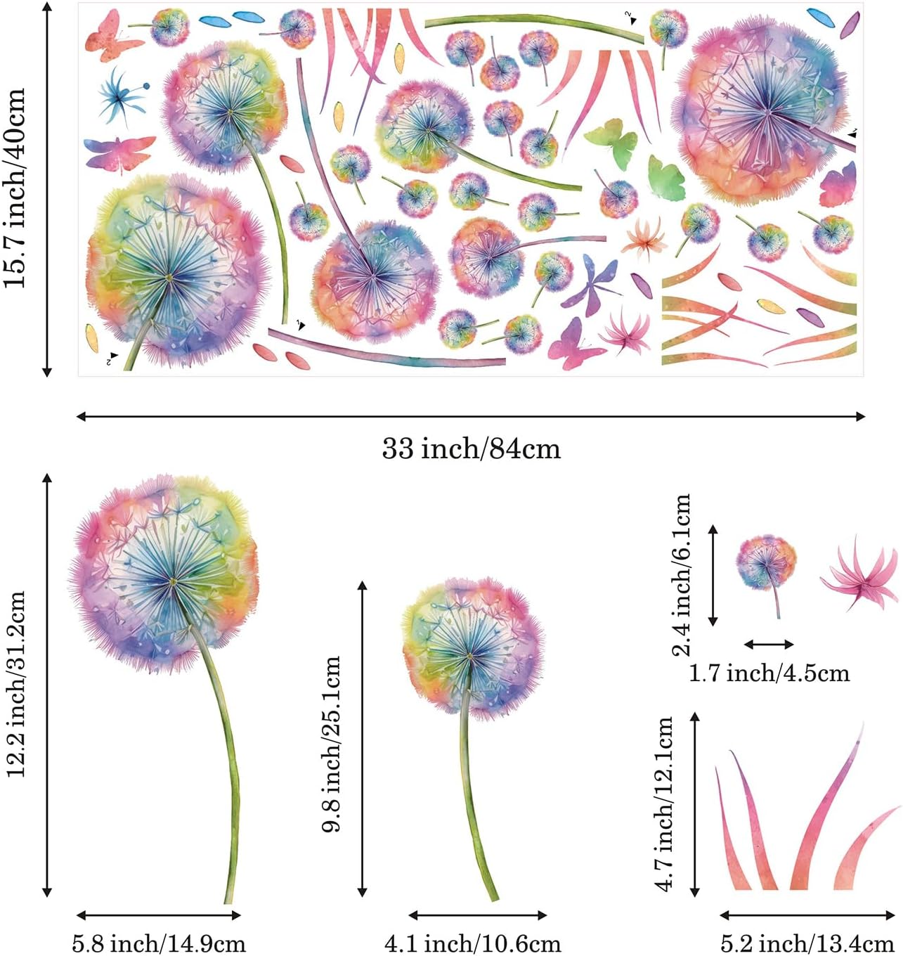 Thumbnail 6 de KAIRNE Wandtattoo „Pusteblume“ – bunte Blumen- und Schmetterlings-Wandsticker für Kinderzimmer & mehr