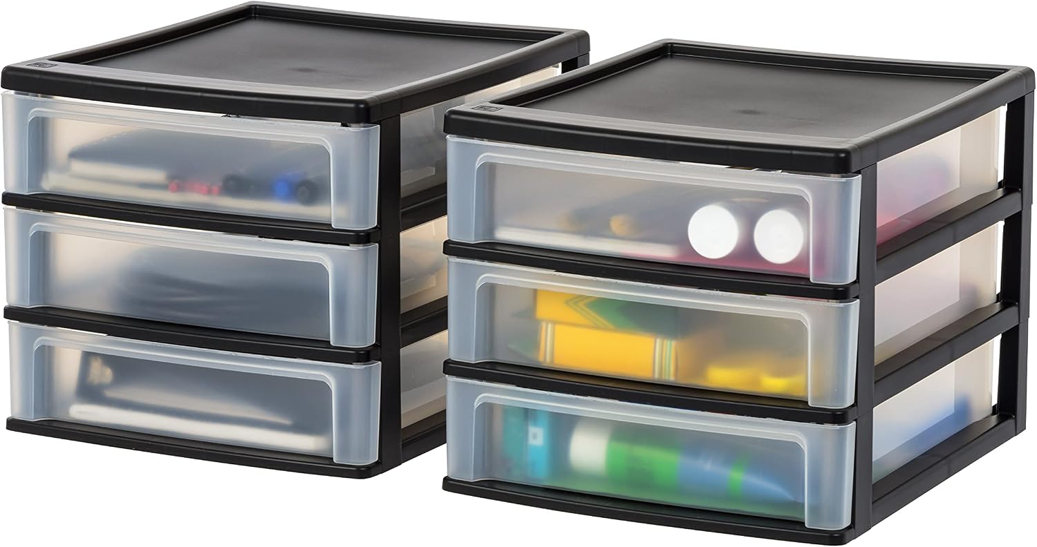 Detalle de IRIS USA 587017 2-Pack 3-Drawer Plastic Desktop Organizers, Black