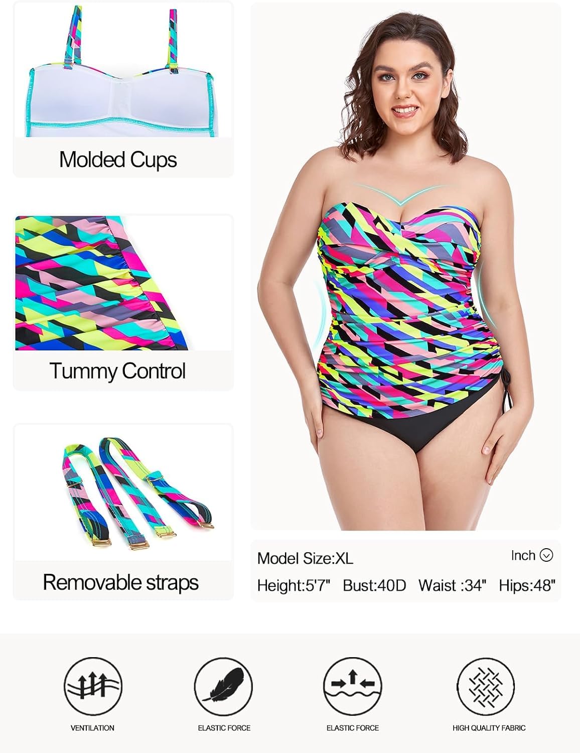 Detalle de Ocean Blues Women's Twist Bandeau Swimsuit Top with Ruched Tummy Control